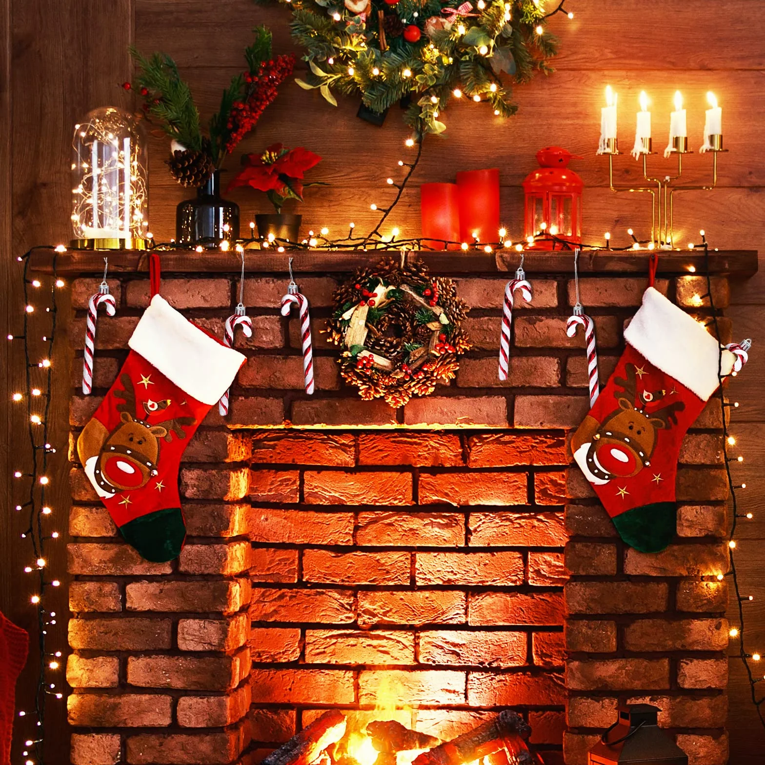GWHOLE Colgantes de Árbol de Navidad 12pcs Bastones Caramelo Decoraciones Adornos Navideños - Rojo y Blanco