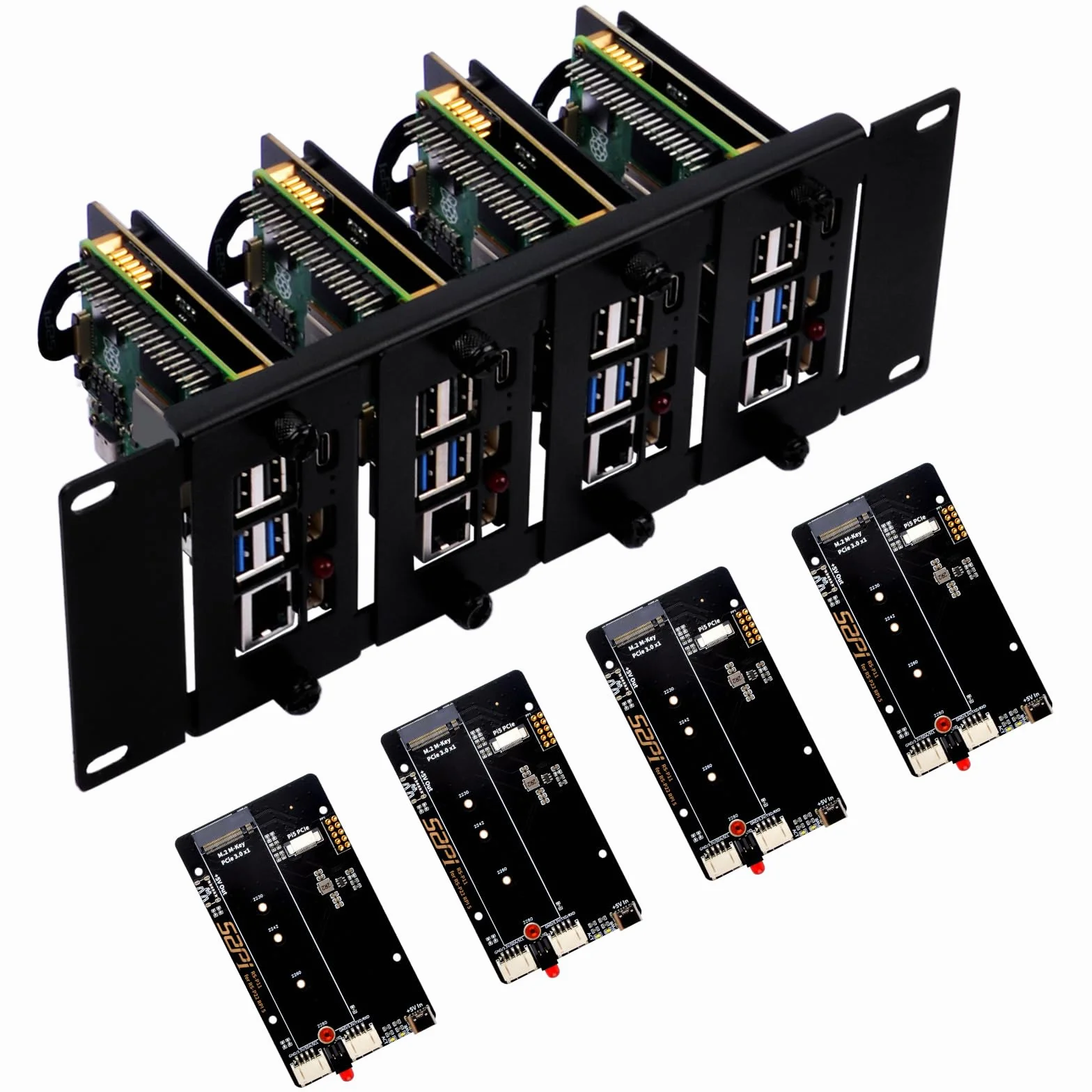 GeeekPi 10 Inch 2U Rackmount for Raspberry Pi 5, with 4 PCS PCIe to M.2 NVMe SSD Adapters, Holds up to 4 Raspberry Pi 5 Boards, Compatible with DeskPi RackMate T1/T0/T2/10 Inch Server Rack