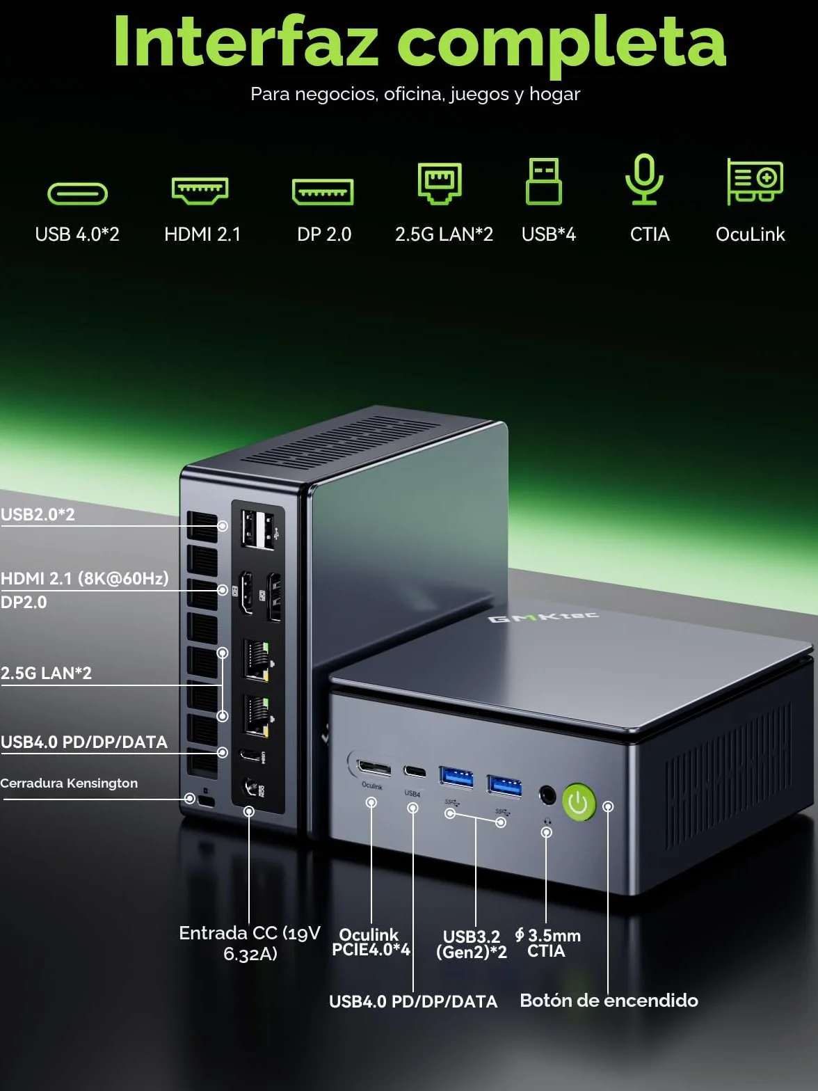 GMKtec (Garantie de 3 ANS) Mini-PC de jeu Dual 2.5G LAN, M7 Ultra Ryzen 7 Pro 6850U, 32Go RAM DDR5 4800 MHz + SSD PCIe 1To Oculink Mini Computer USB4/Wi-Fi 6E/Bluetooth 5.2/HDMI 2.1/USB-C/