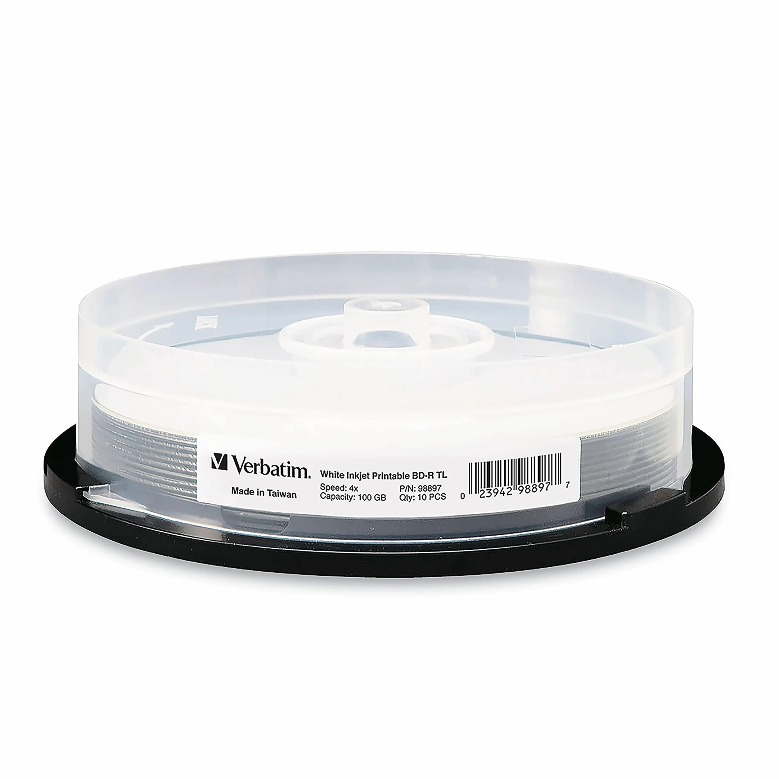 Verbatim BD-R XL 100 GB 4X Blanco imprimible inyección de Tinta, Hub imprimible – 10 Unidades de husillo