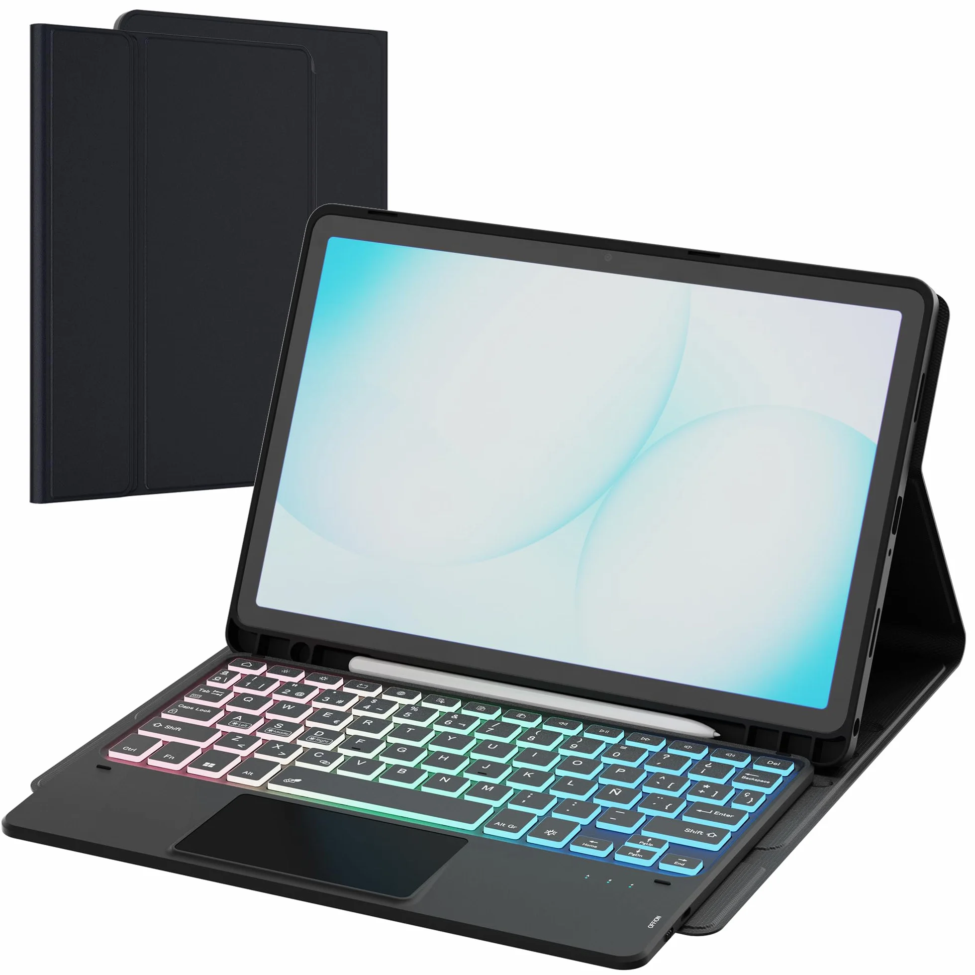 Funda con teclado Para Samsung Galaxy Tab A11 Plus 2025/A9+ Plus de 11 pulgadas: Teclado retroiluminado de 3 zonas y 7 colores para tableta A9+/A11+ 5G de 11" - Desmontable QWERTY Español Ñ Teclados