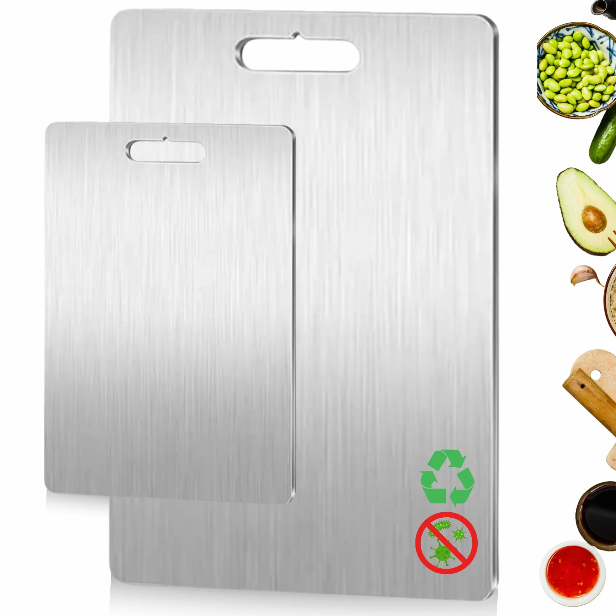 Tablas Cortar Cocina Antibacteriana Titanio Pack Grande Pequeña
