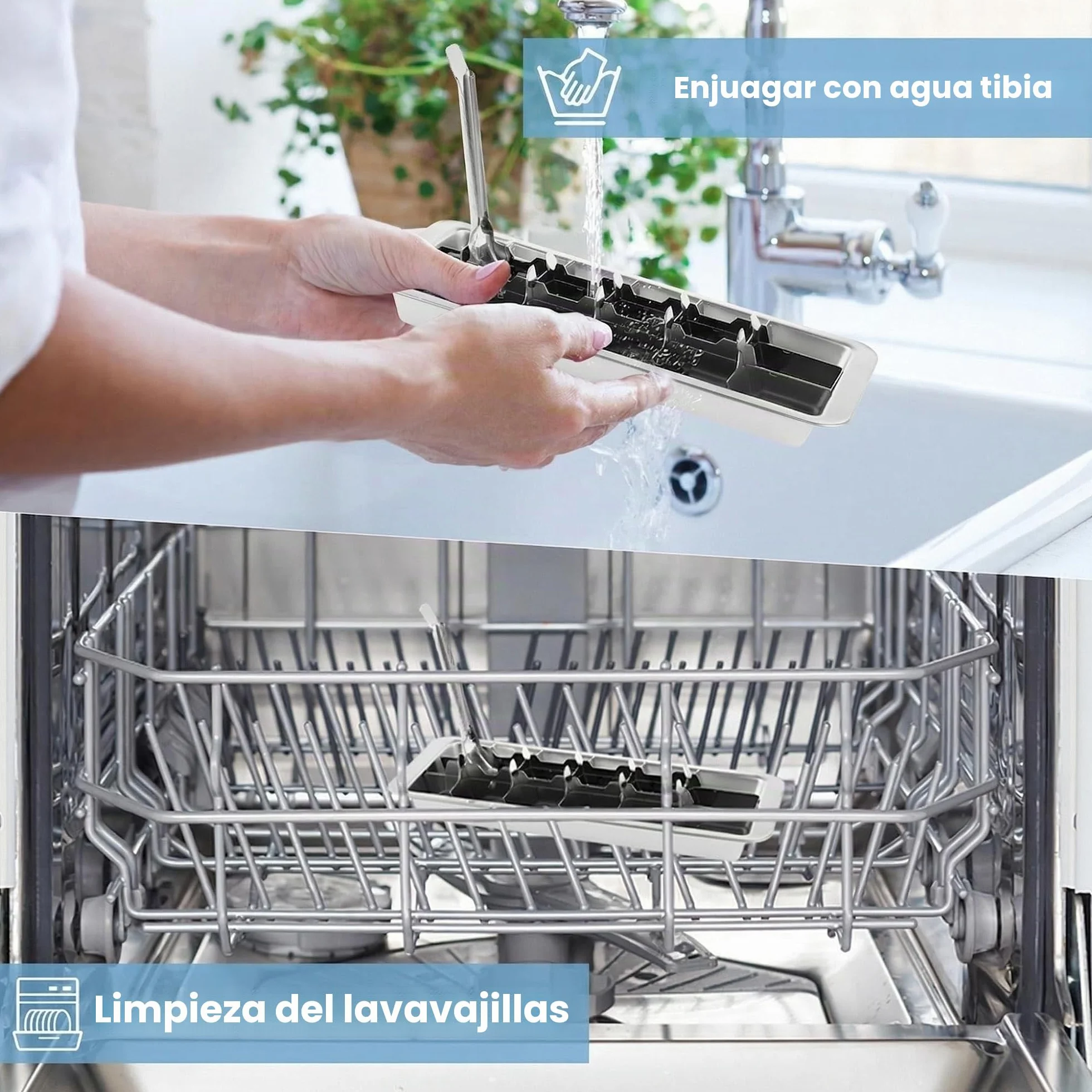 Cubitera de acero inoxidable con 18 ranuras, bandeja para hielo con asa, extracción fácil