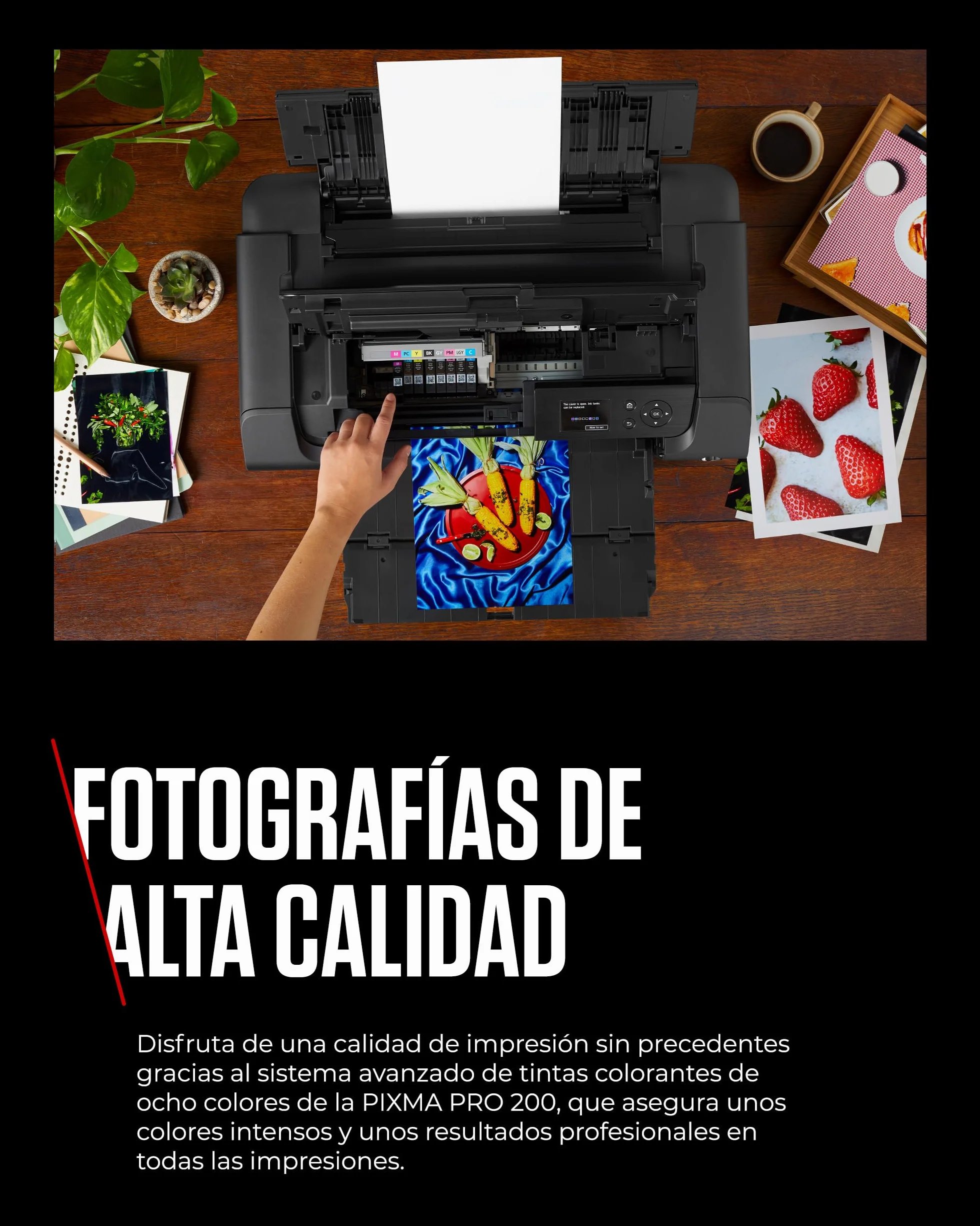 Canon Pixma PRO-200 Impresora Fotográfica Profesional, Sistema de Inyección de Tinta, A3+, WiFi, 8 Cartuchos de Tinta, Impresión Sin Bordes, Impresión de Alta Velocidad, Negro