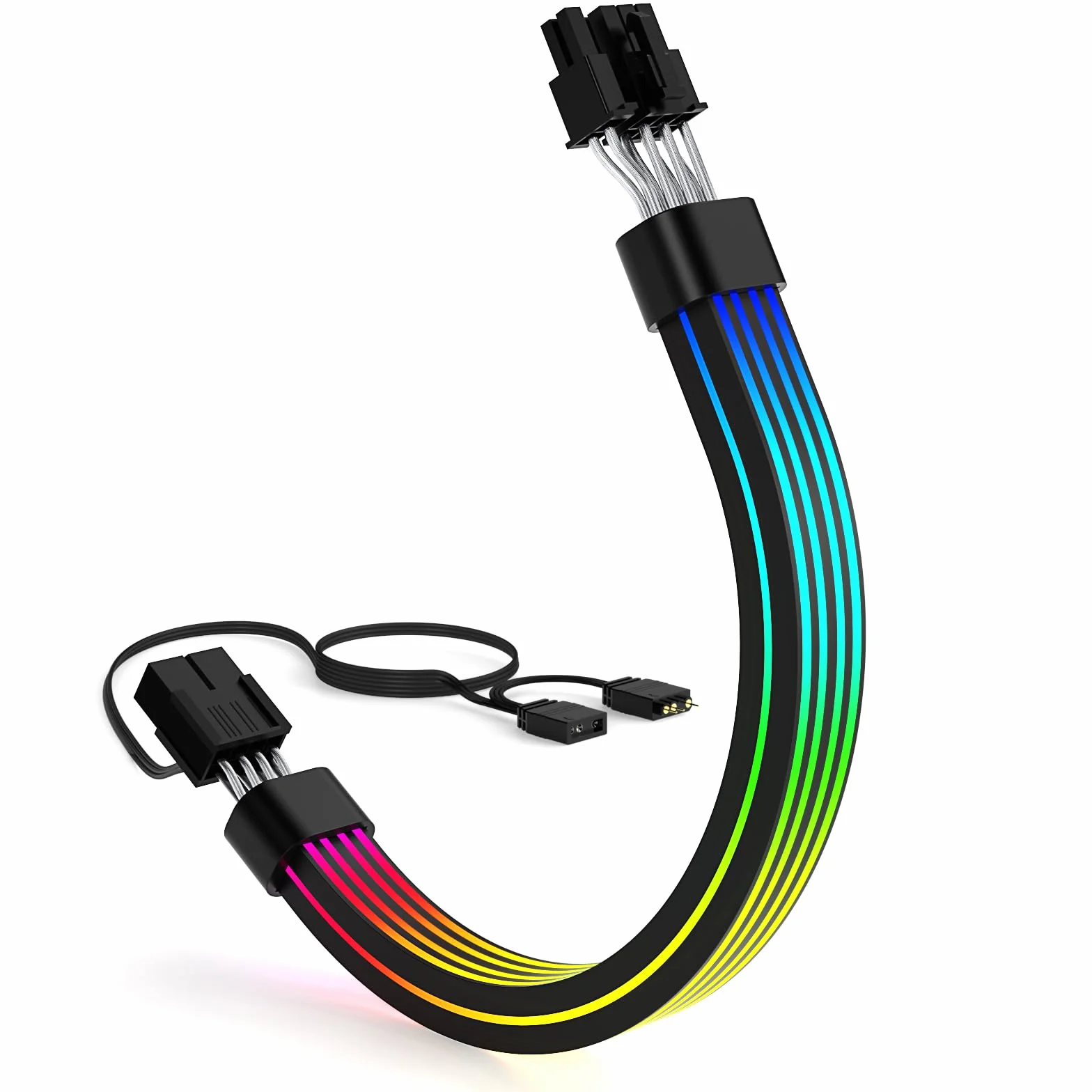 Sirlyr Cable PCIE de 8 Pines, 8 (6+2) Pines RGB PSU Cables Extension - Addressable 5V3Pin ARGB Decor Glass Side Panel PC Build for RTX 3060 4060 4070 Radeon RX 6600 580 Graphics Card Power Supply