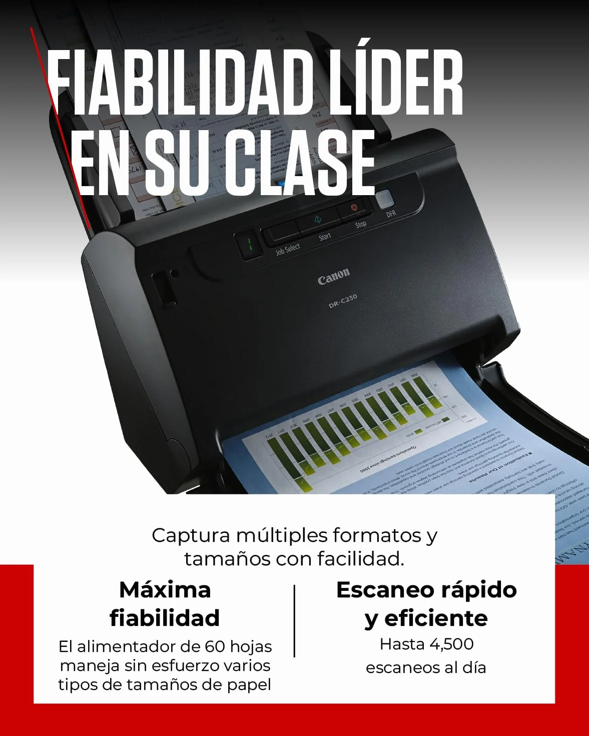Canon imageFORMULA DR-C230 Escáner de Documentos | Escaneo a Doble Cara con USB en hogar y Oficina | Alimentador automático de 60 Hojas | hasta 30 pág por min | Incluye Software Canon CaptureOnTouch