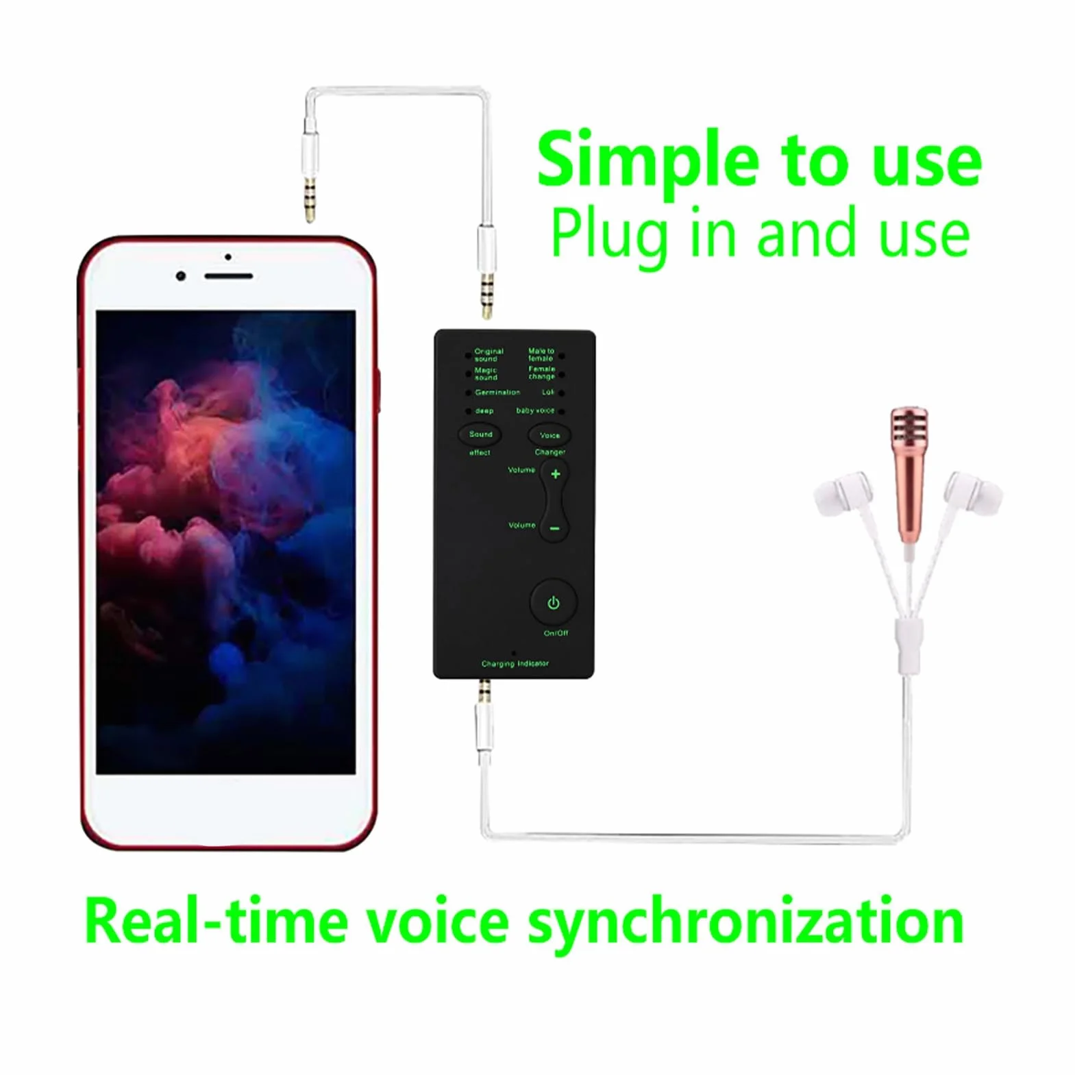 Yunir Cambiador de Voz, Mini Tarjeta de Sonido Externa Teléfono móvil Dispositivo portátil de Cambio de Voz en Tiempo Real con Cable de 3,5 mm, para teléfono móvil, PC (versión en inglés)