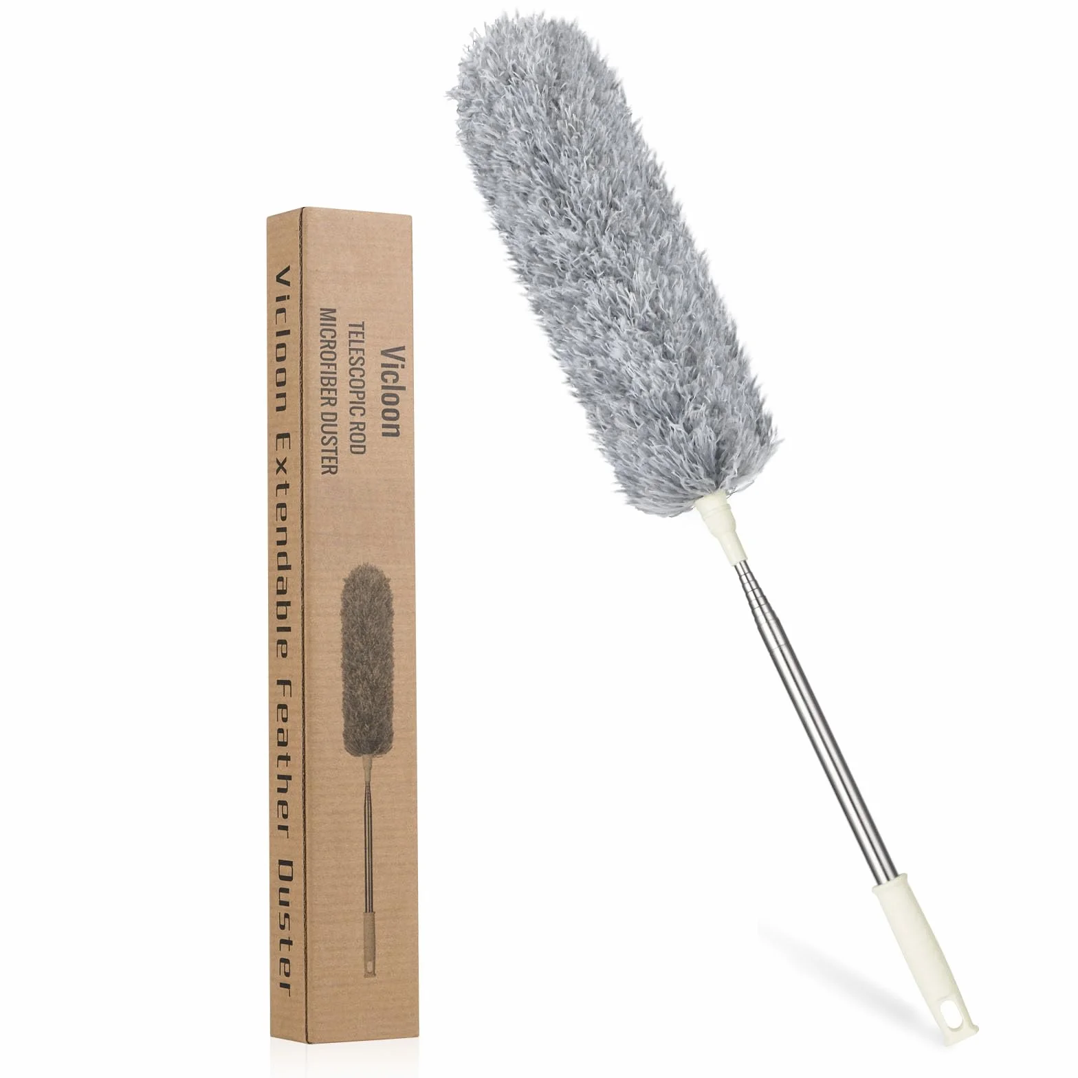 Vicloon Plumero de Limpieza Telescópico 71cm-243cm Microfibra Gris 2 en 1 Ranuras Cepillo