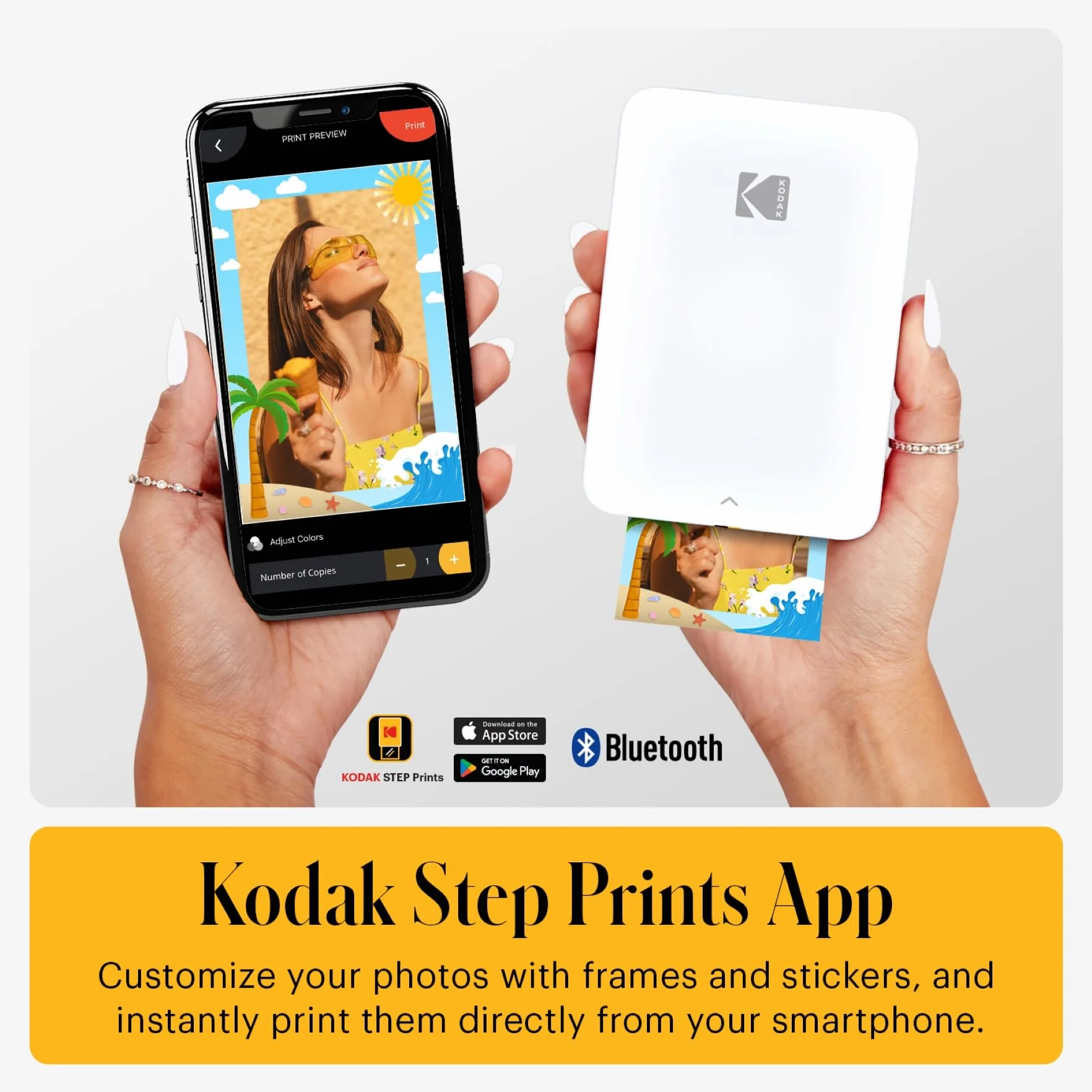 KODAK Step Slim Impresora Impresora de Fotos instantánea para Smartphone móvil inalámbrica a Color, portátil y Elegante; Imprime Fotos Zink de 2x3 (5,1x7,5 cm), Blanco
