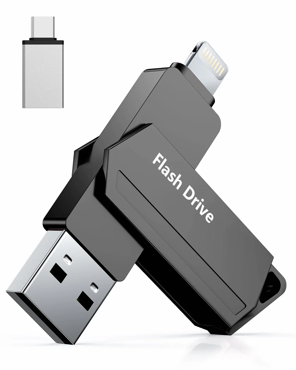 Pendrive para iPhone 512GB MFi Certified 3 en 1 Memoria USB 3.0 Lightning Memoria Externa Tipo C para iPhone/iPad/iOS/Android/Mac/PC - pendrive movil (Negro)