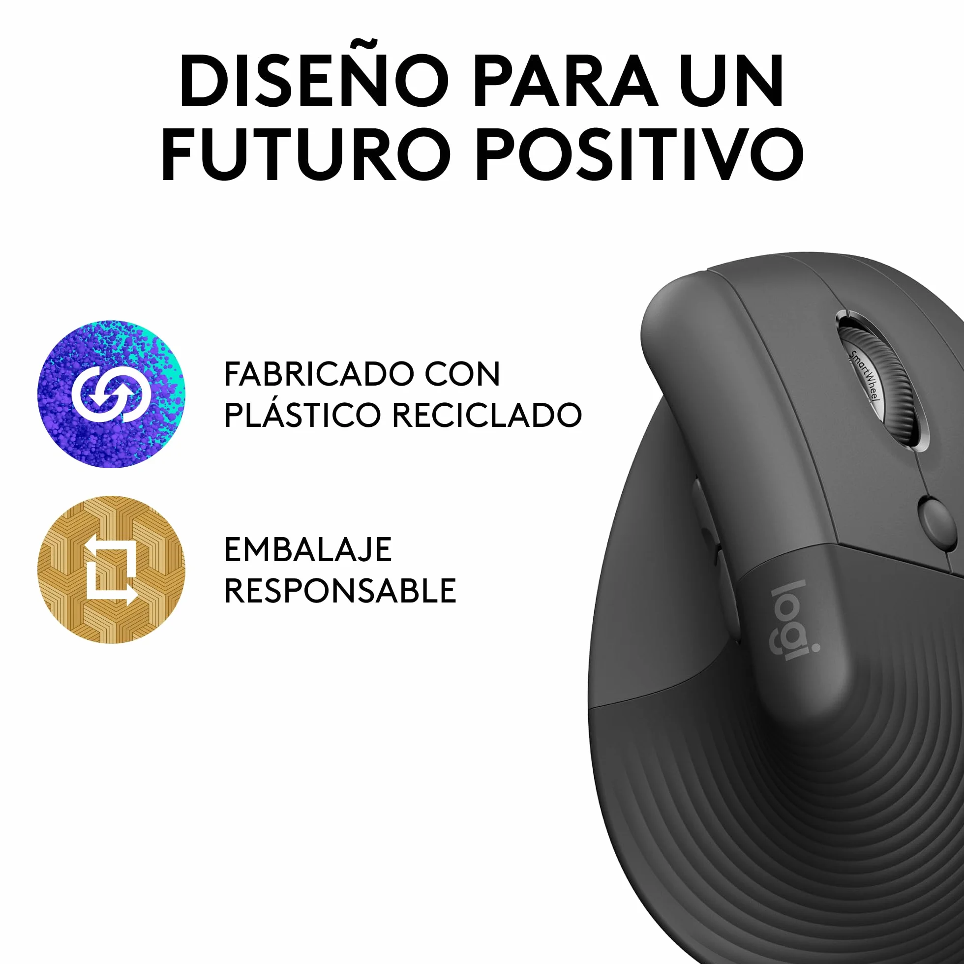 Logitech Lift Ratón Ergonómico Vertical, Inalámbrico, Bluetooth o Receptor Logi Bolt USB, clics Silenciosos, 4 Botones, Compatible con Windows/macOS/iPadOS, portátil, PC - Grafito