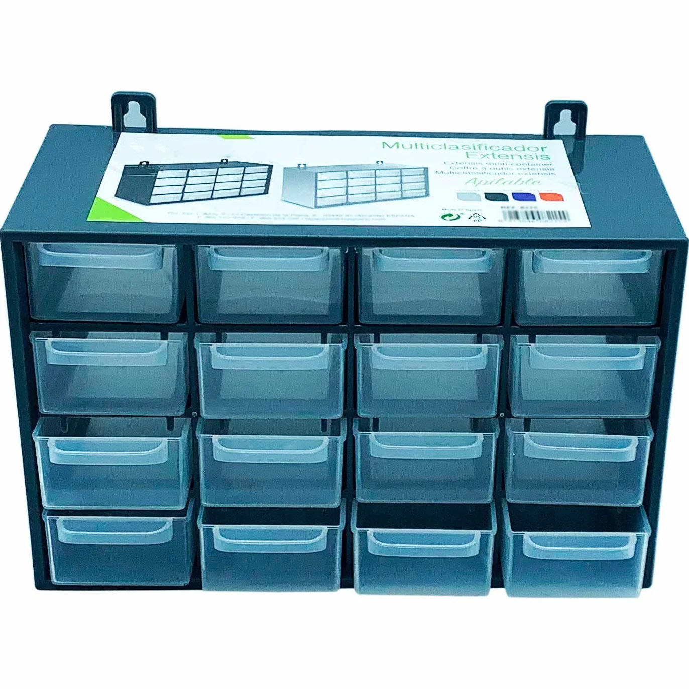 Clasificador Plástico Apilable 16 Cajones Gris