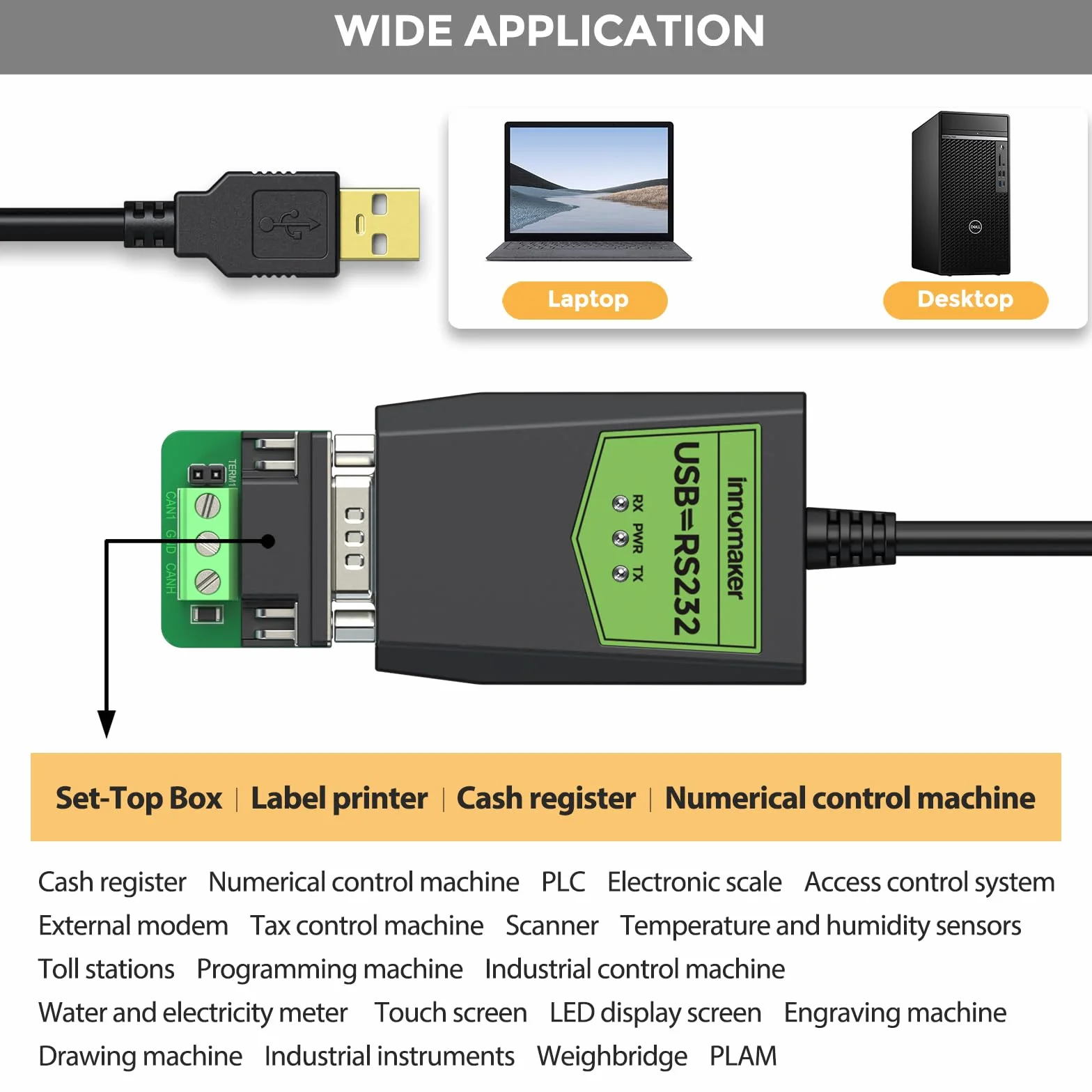 innomaker Adaptador USB a serie RS232 de grado industrial, USB a DB9 macho, chipset FTDI, protección ESD, aislamiento de señal y energía, compatible con Windows 11, 10 XP, Mac OS, Android, Linux