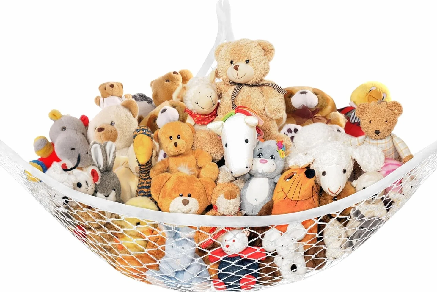 Blanco Hamaca Colgante para Peluches, Organizador de Red Bohemio para Juguetes