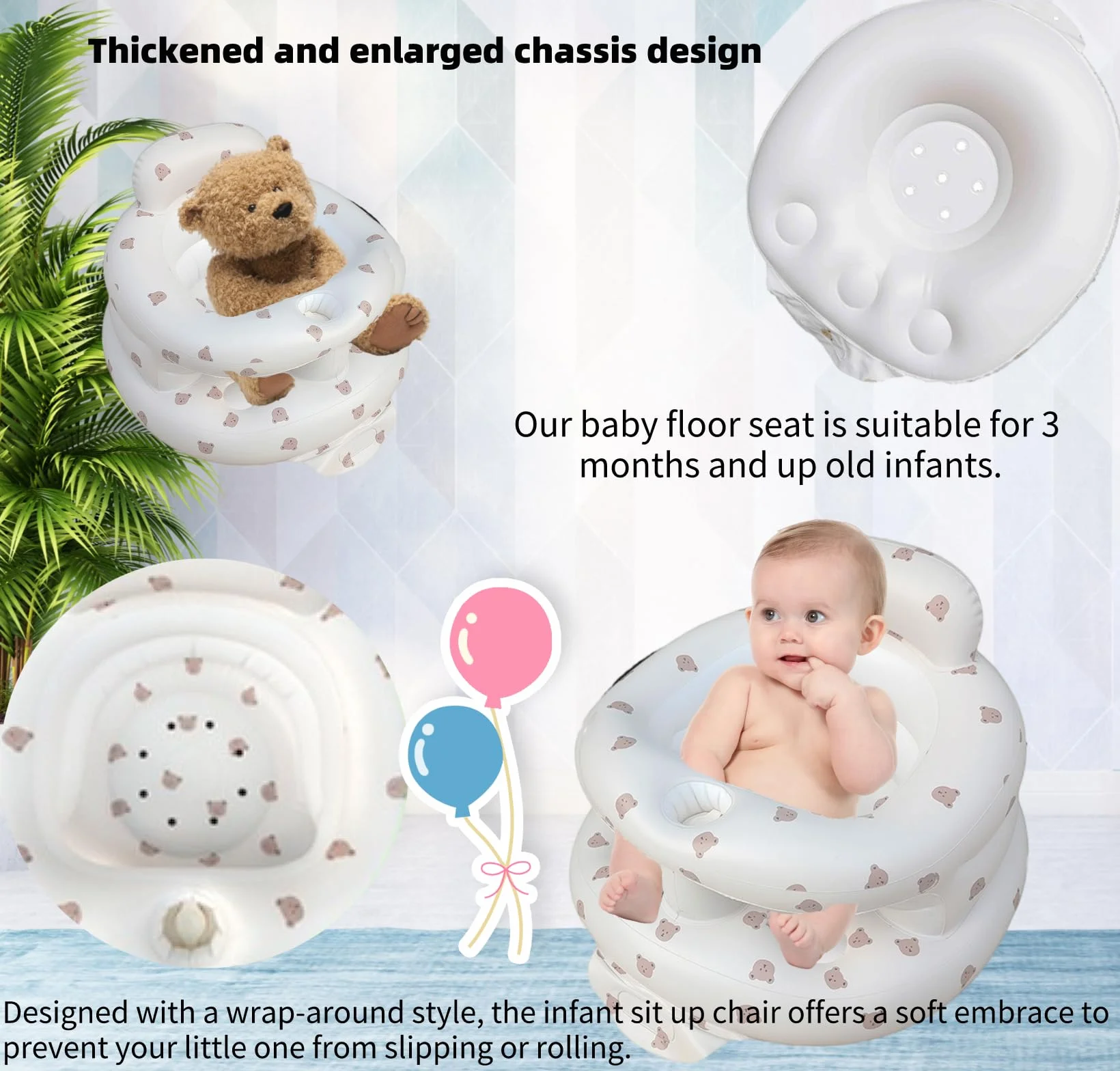 Asiento inflable para bebés 3-36 meses con bomba integrada, soporte de espalda