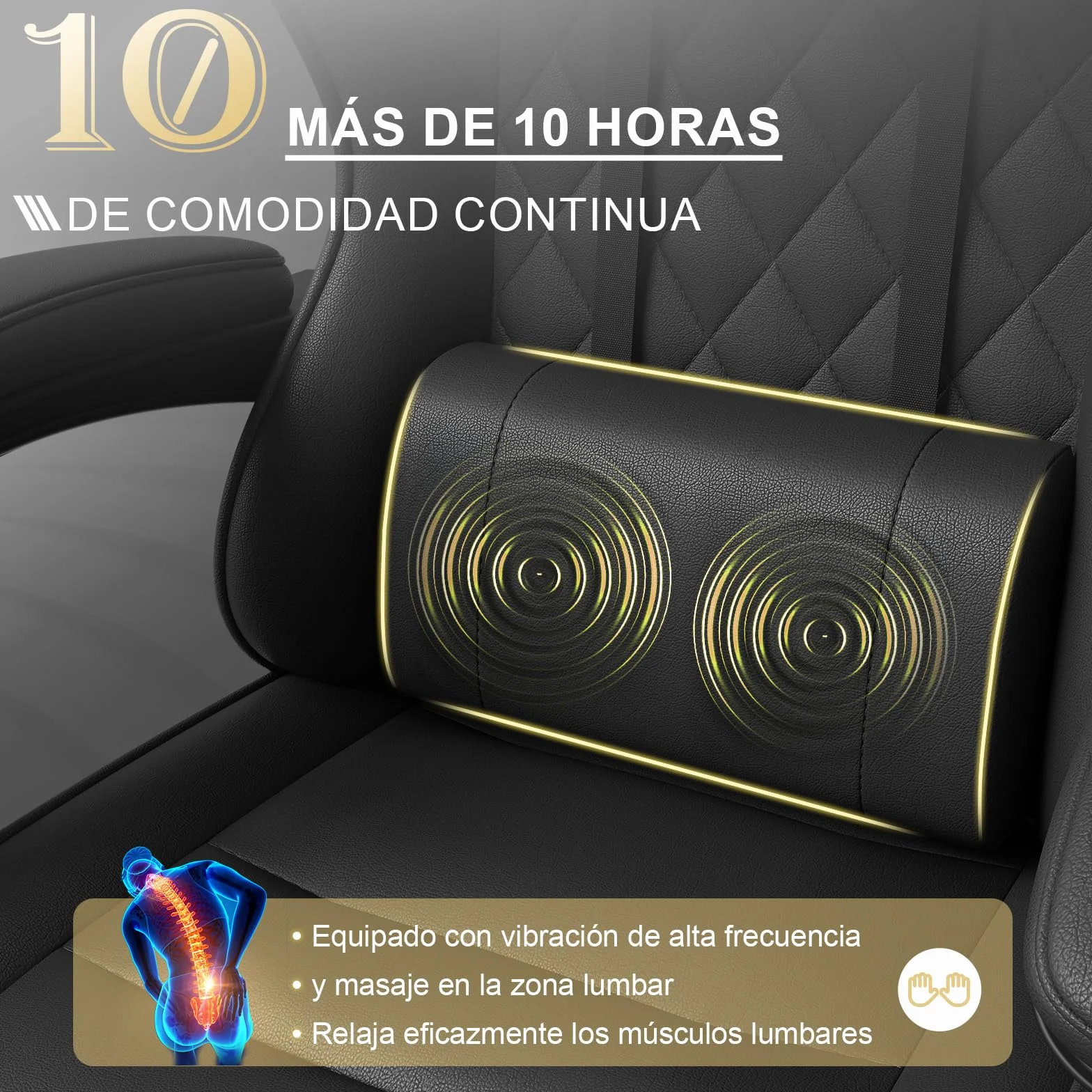 TRIUMPHKEY Silla Gaming Ergonómica con Masajeador, Reclinable 90-150°, 150 kg, Negro