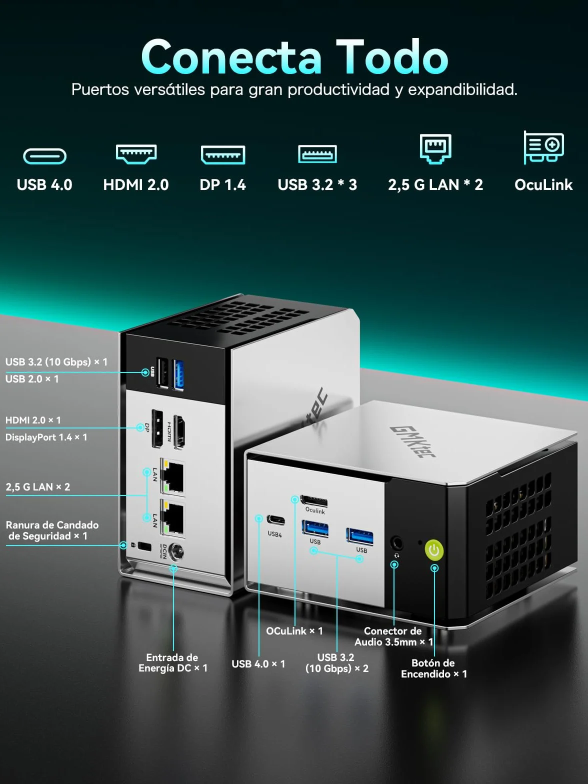 GMKtec Mini PC Ryzen 5 Pro 6650H(vencer a 5825U/7430U, 6C/12T 4.50 GHz), Dual 2.5GbE LAN, 16GB LPDDR5 RAM + 512GB PCIe SSD, M8 Mini Ordenador de Sobremesa, Oculink, USB4, HDMI, USB-C