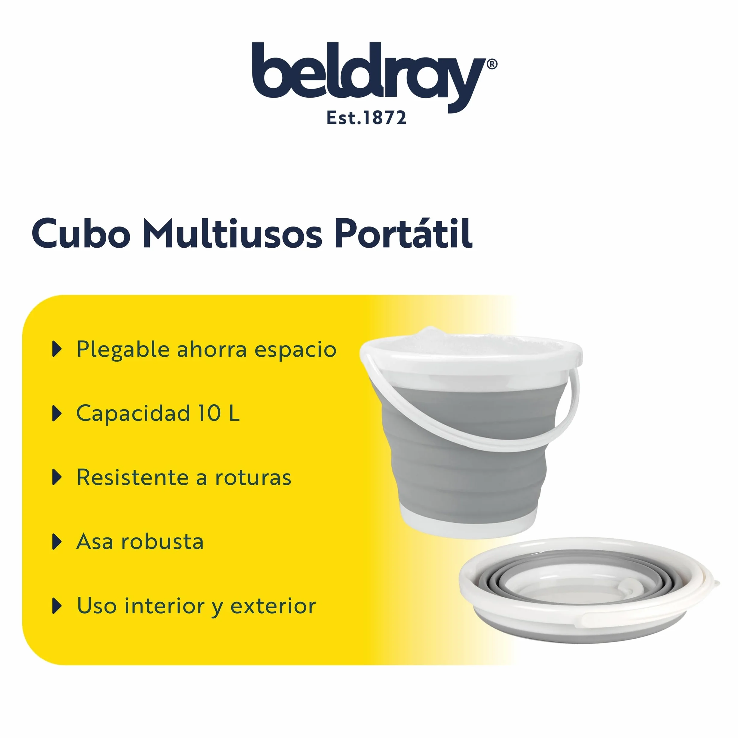Beldray Cubo Plegable 10 litros Gris Práctico Resistente Ahorra Espacio