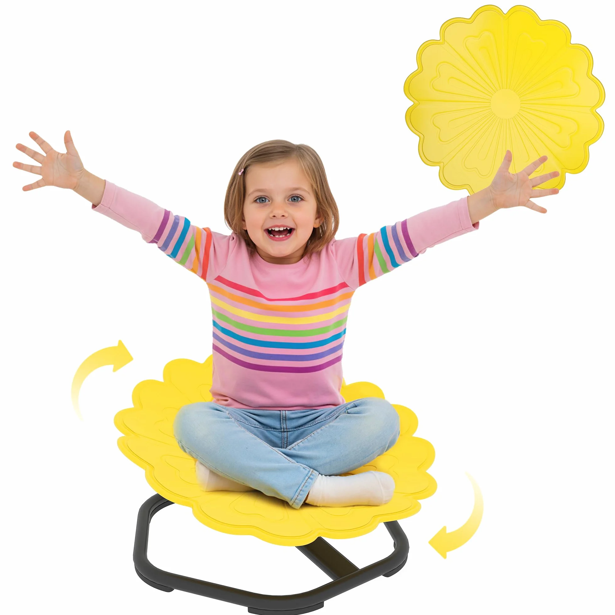 AIYAPLAY Silla giratoria sensorial 360° en forma de flor para autismo, entrenamiento equilibrio, base acero antideslizante, amarillo