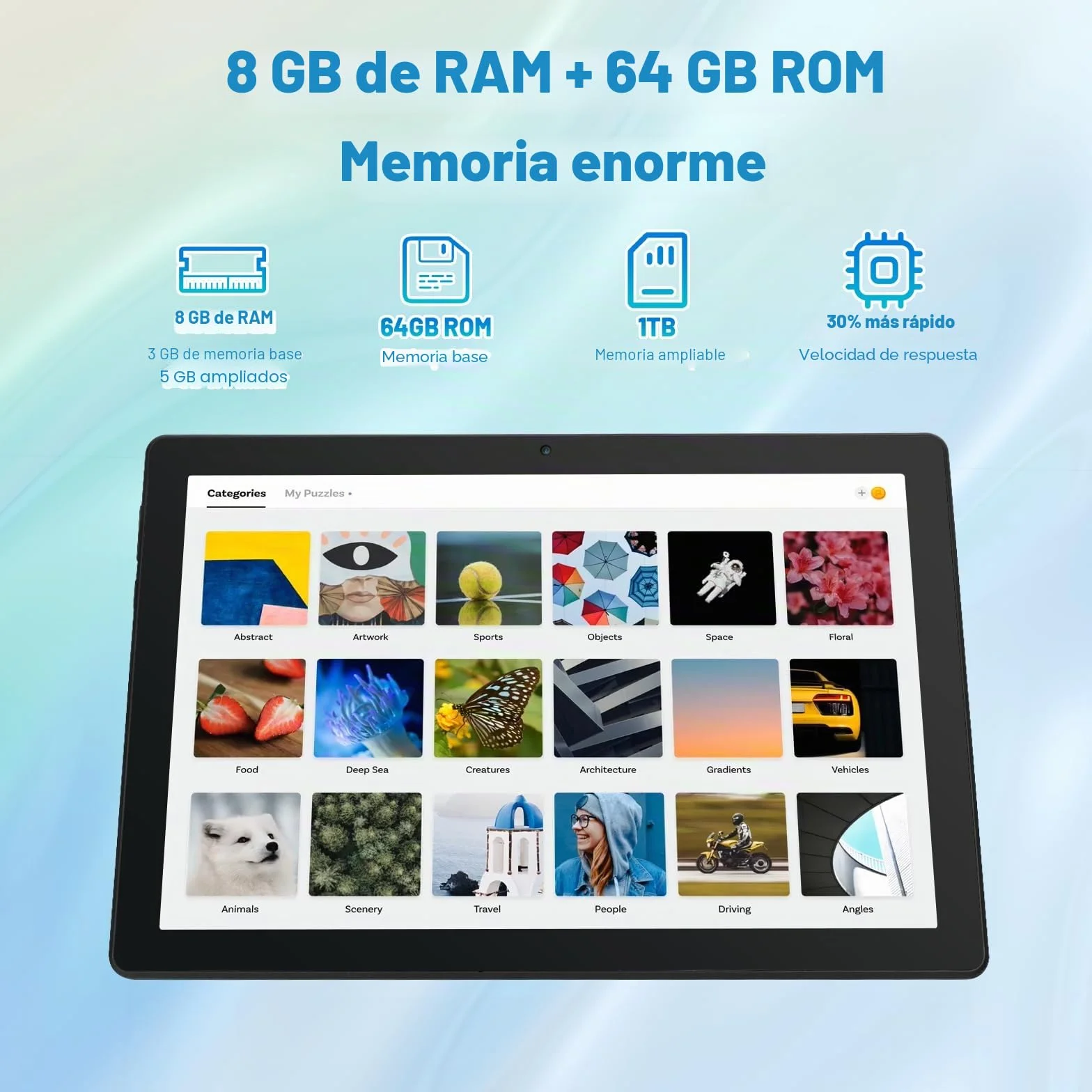 Tablet 10 Zoll Android Octa-Core 8GB RAM 64GB ROM (1TB TF) 1280x800 IPS Pantalla táctil GMS-zertifizierter 5000mAh Tablet PC WiFi 6 Bluetooth 5.4 Widevine L1 Dual-Kamera