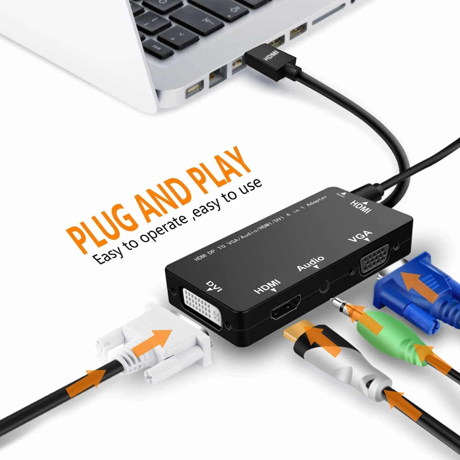 Adaptador HDMI a VGA DVI HDMI con Audio Convertidor de Video 1080P 4 en 1 con Cable Micro USB Adaptador Multipuerto, Negro
