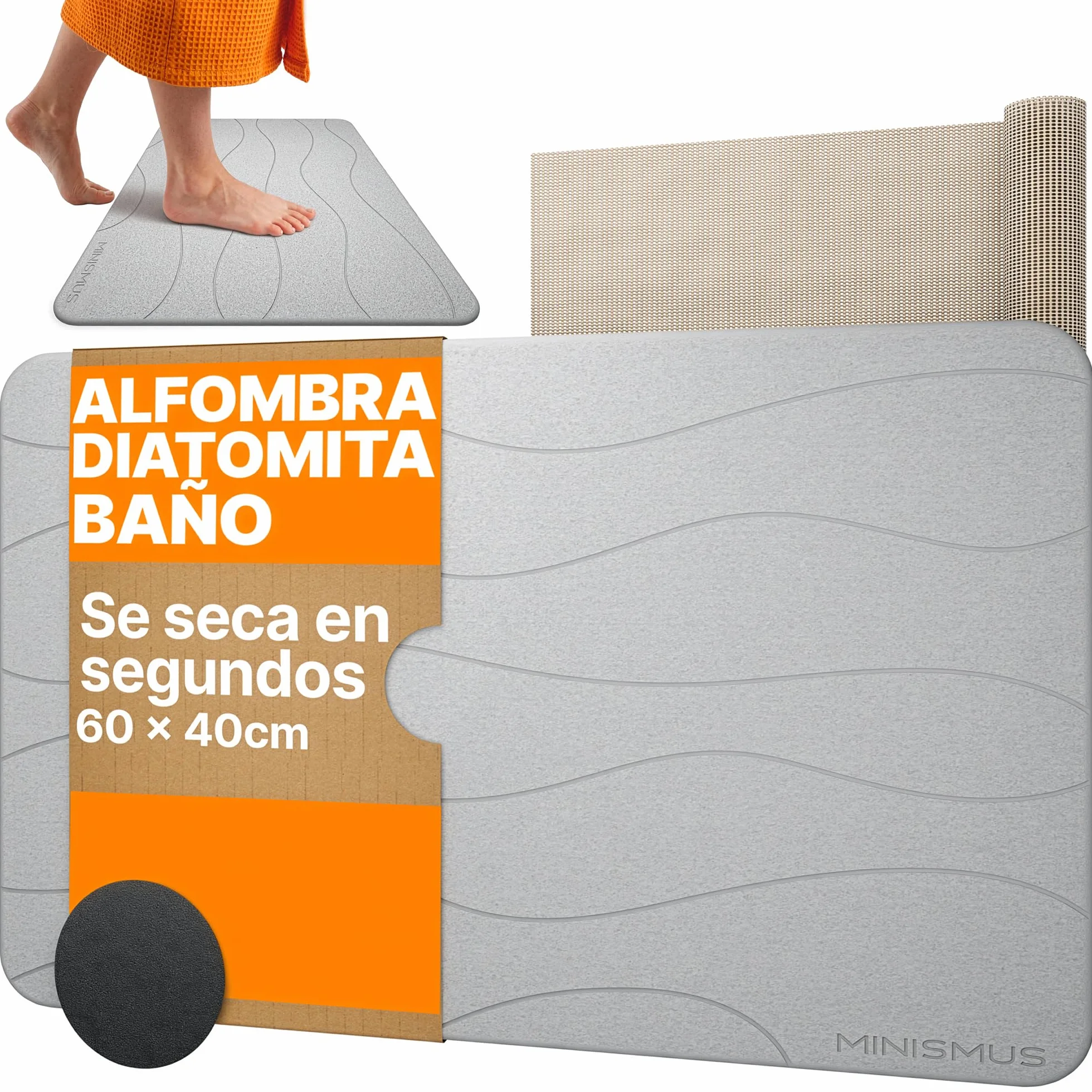 Alfombrilla de baño de Piedra de diatomita Gris Claro 60x40cm