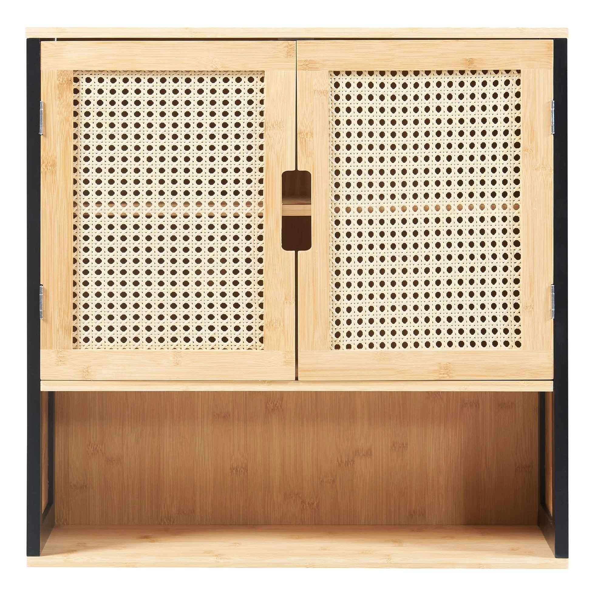 Mueble de Baño Tervola con Puertas Estantería de Pared MDF Bambú 60 x 60 x 20 cm Negro/Natural