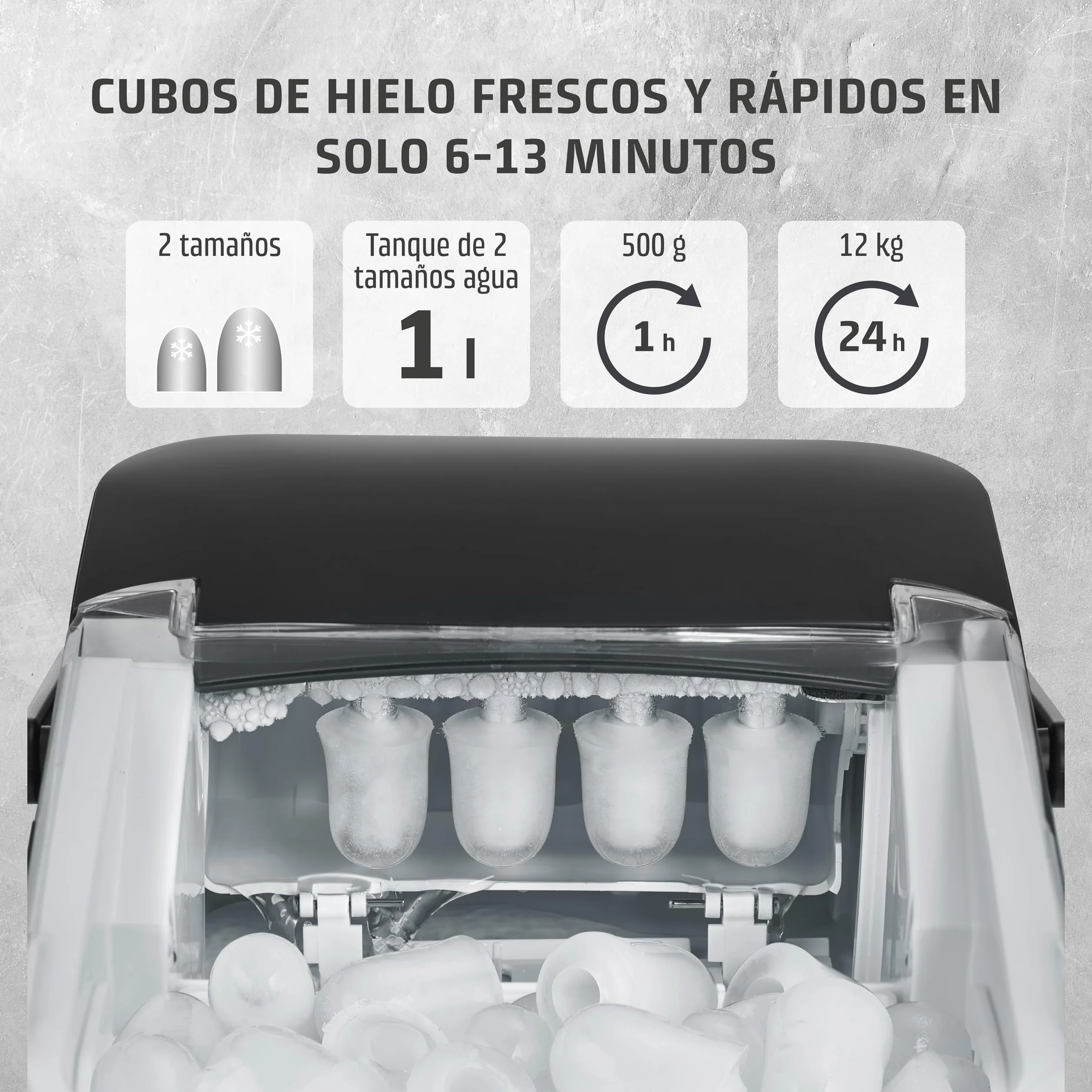 CASO IceChef compacta, máquina de cubitos de hielo para encimera, 1 L tanque, 12 kg/24h