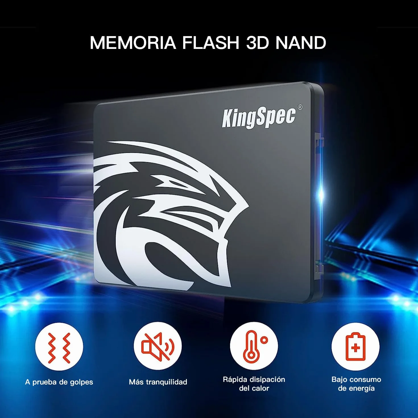Kingspec SSD 512GB 2,5" SATA III TLC 3D NAND Disco Duro Interno 570 MB/s