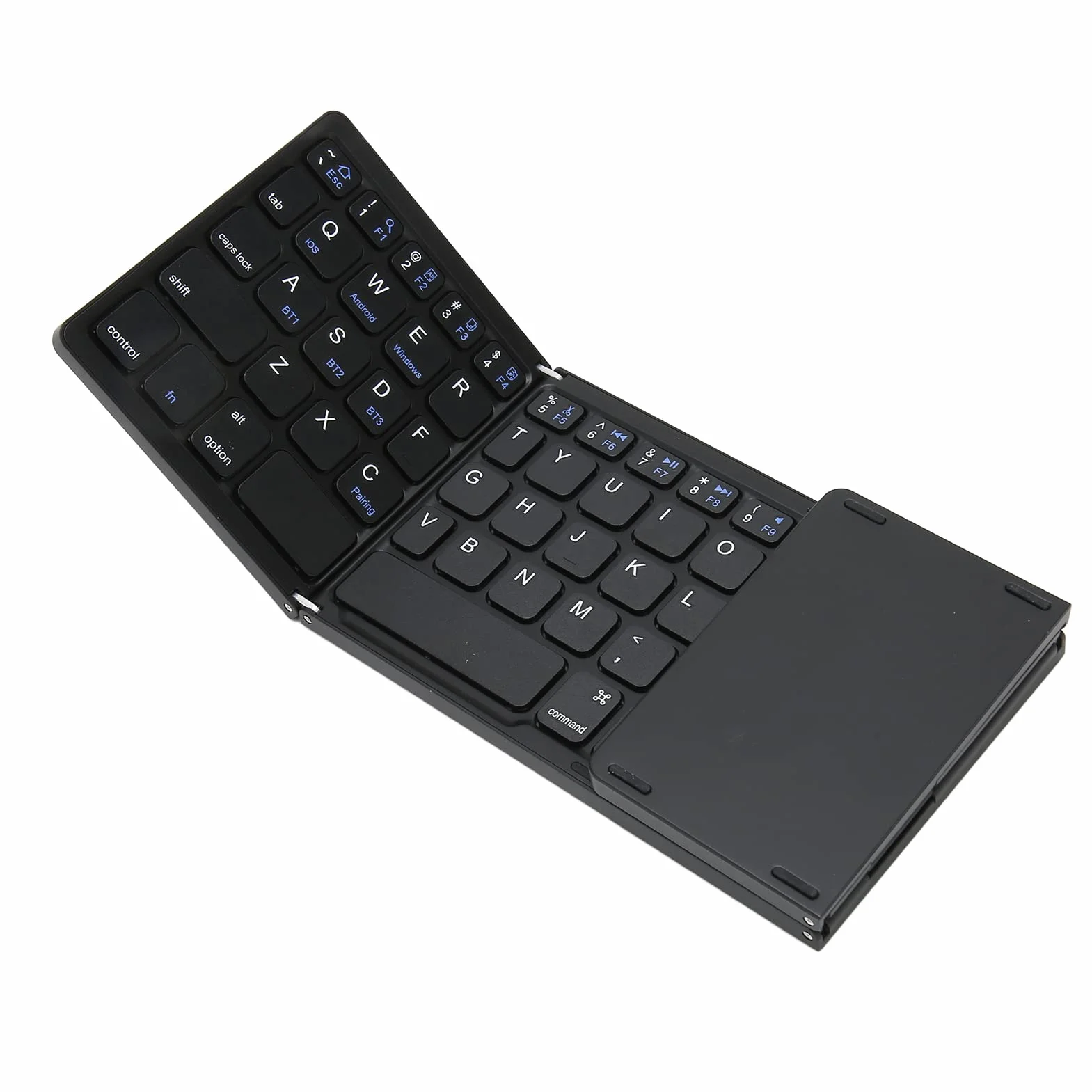 ASHATA Mini Teclado Inalámbrico Plegable, Teclado Bluetooth con Panel Táctil, Soporte de Tamaño Completo 3 Dispositivos Teclado Plegable Inalámbrico Portátil Recargable