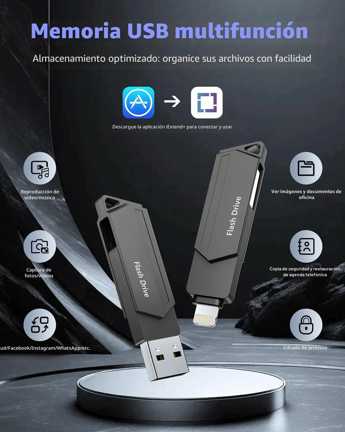 Pendrive para iPhone 512GB MFi Certified 3 en 1 Memoria USB 3.0 Lightning Memoria Externa Tipo C para iPhone/iPad/iOS/Android/Mac/PC - pendrive movil (Negro)