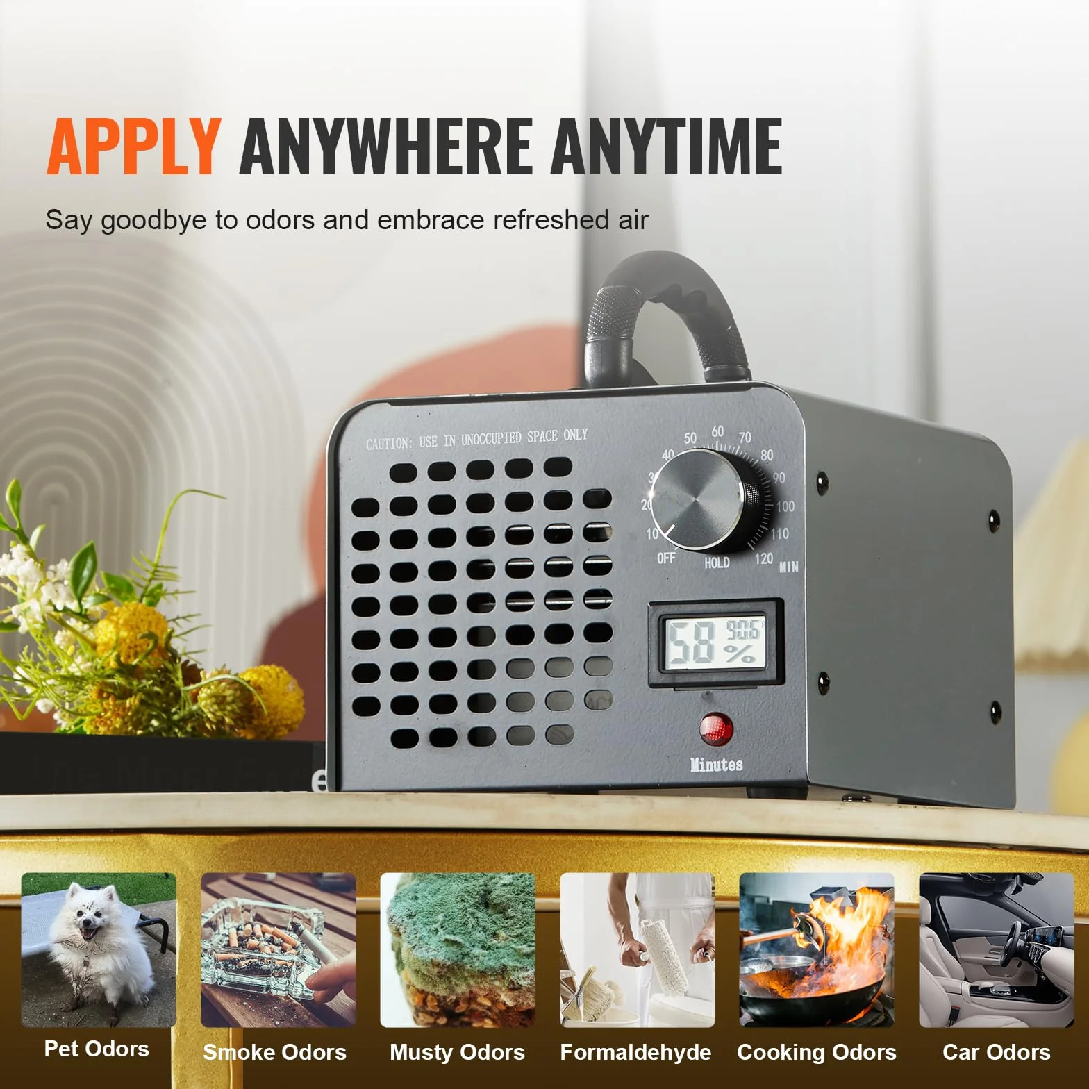 VEVOR Generador de Ozono Purificador de Aire 36000 mg/h O3 115 W Comercial Industrial Temporizador 0-120 min
