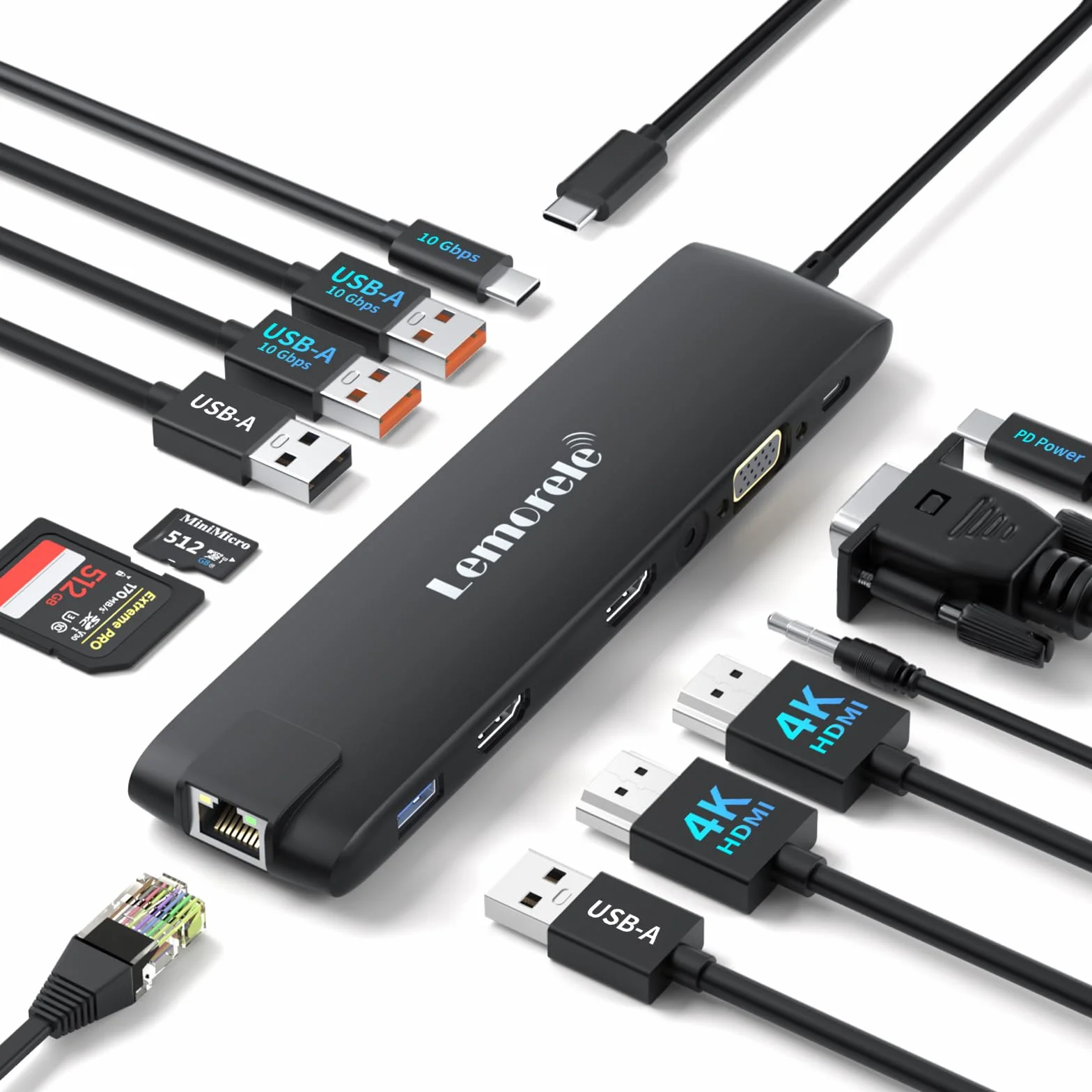 Mejora Lemorele Docking Station USB C 3*Display-13 en 1,2 HDMI 4K, Ethernet,4USB 3.2/2.0, VGA,3.2USB-C 10Gbps, PD 100W, Audio, SD/TF, Hub USB C/Docking Station for MacBook/DELL/Windows/HP/Surface