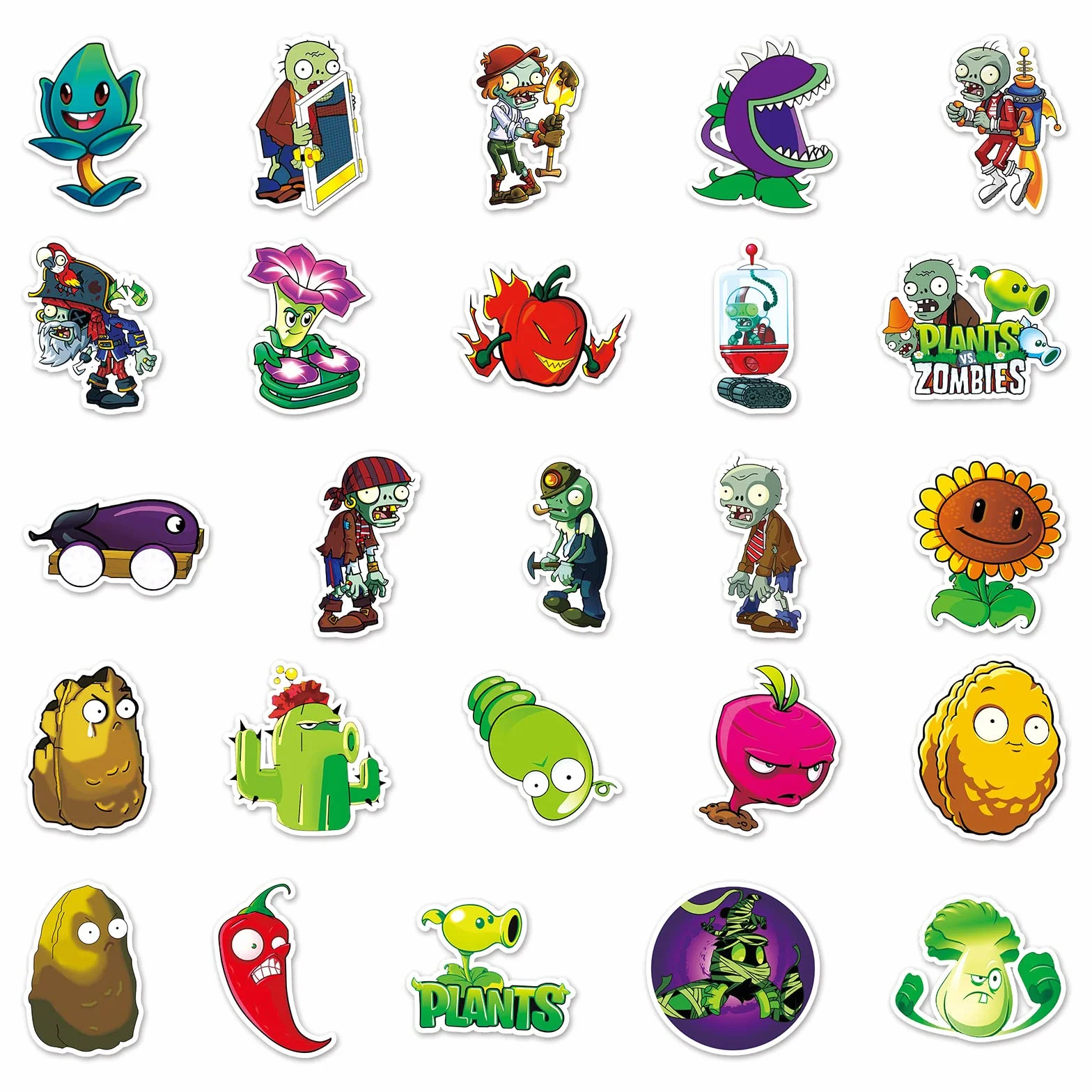 Plants vs. Zombies, 50 pegatinas de juego clásicas impermeables para botella de agua, laptop, monopatín, calcomanías de graffiti de anime de dibujos animados para adolescentes, niños y niños