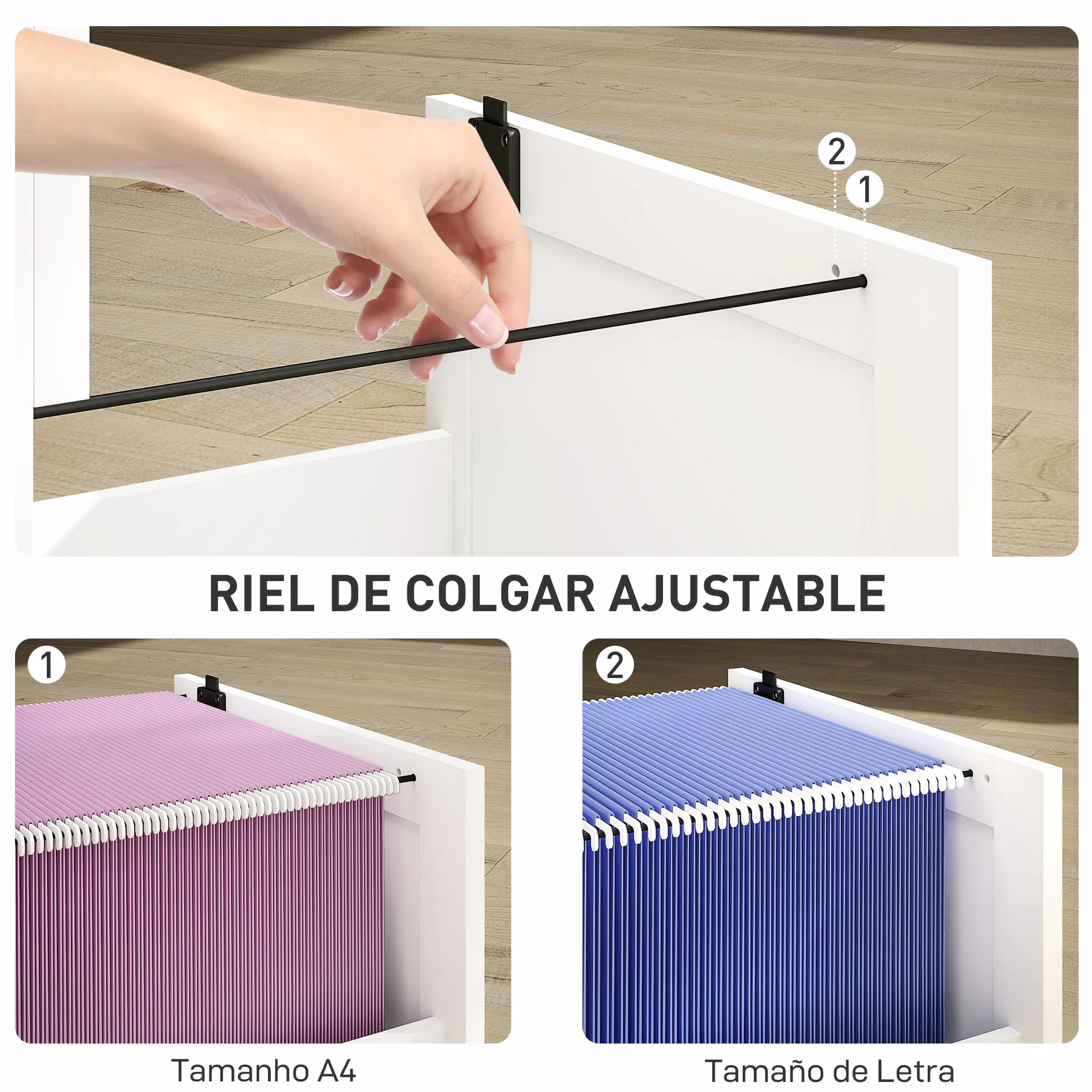 HOMCOM Cajonera Escritorio 3 Cajones, Mueble Archivador, 2 Cerraduras, Riel Colgante A4, 40x40x101 cm, Blanco