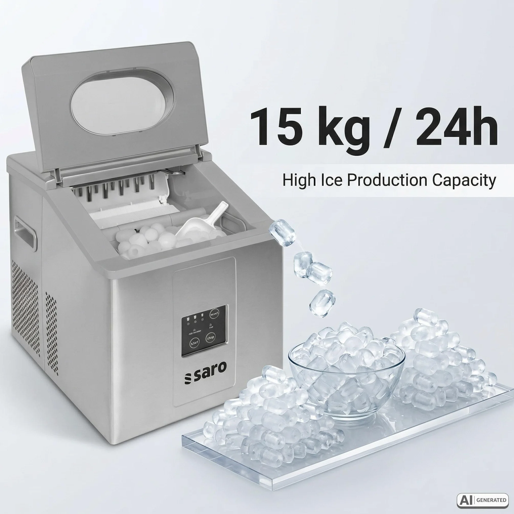 SARO EB 15 PRO Cubitera de acero inoxidable 15 kg/24 h 3 tamaños de hielo