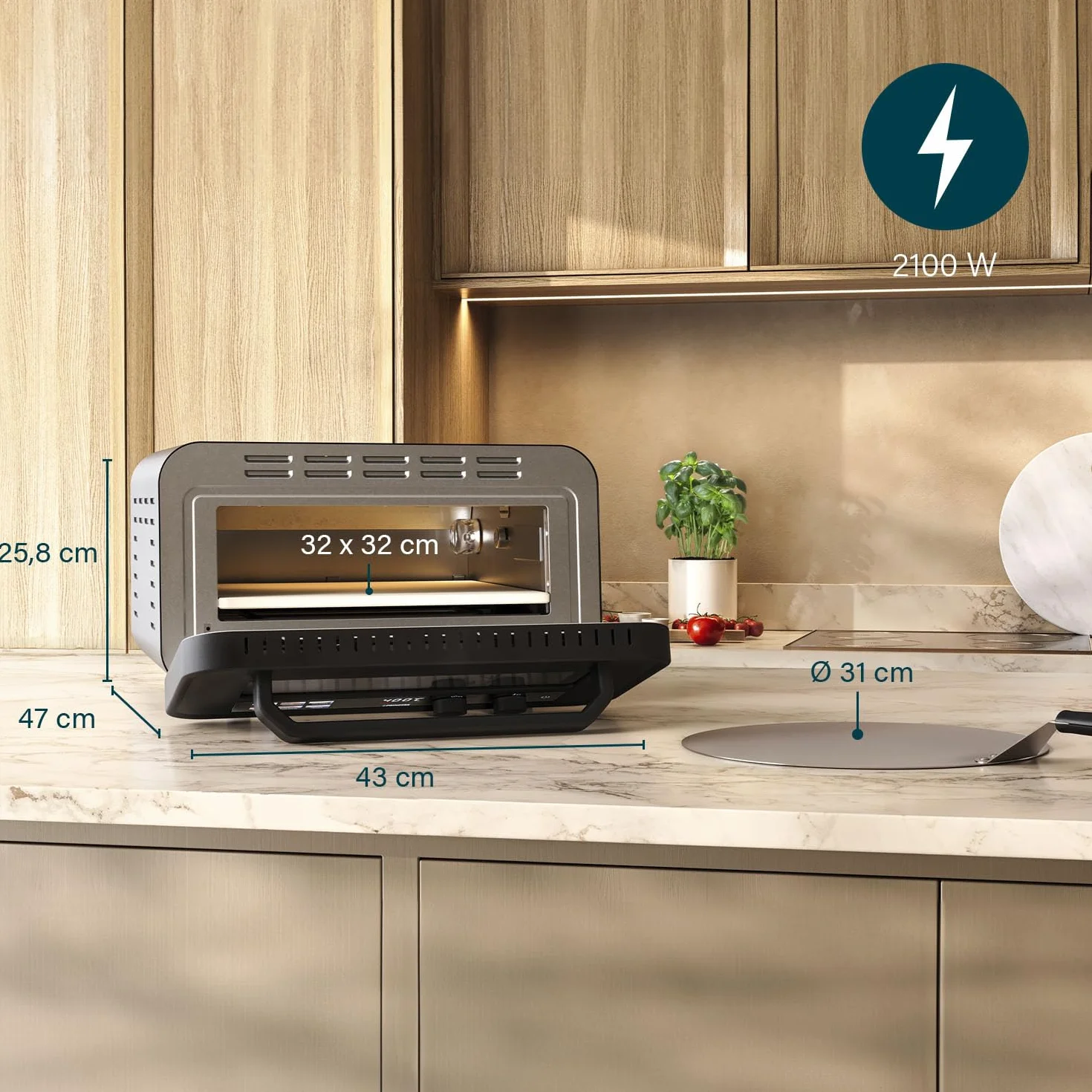 Princess Horno para Pizza Pro Max 15L 400°C 2100W Control Digital Piedra y Pala Incluidas