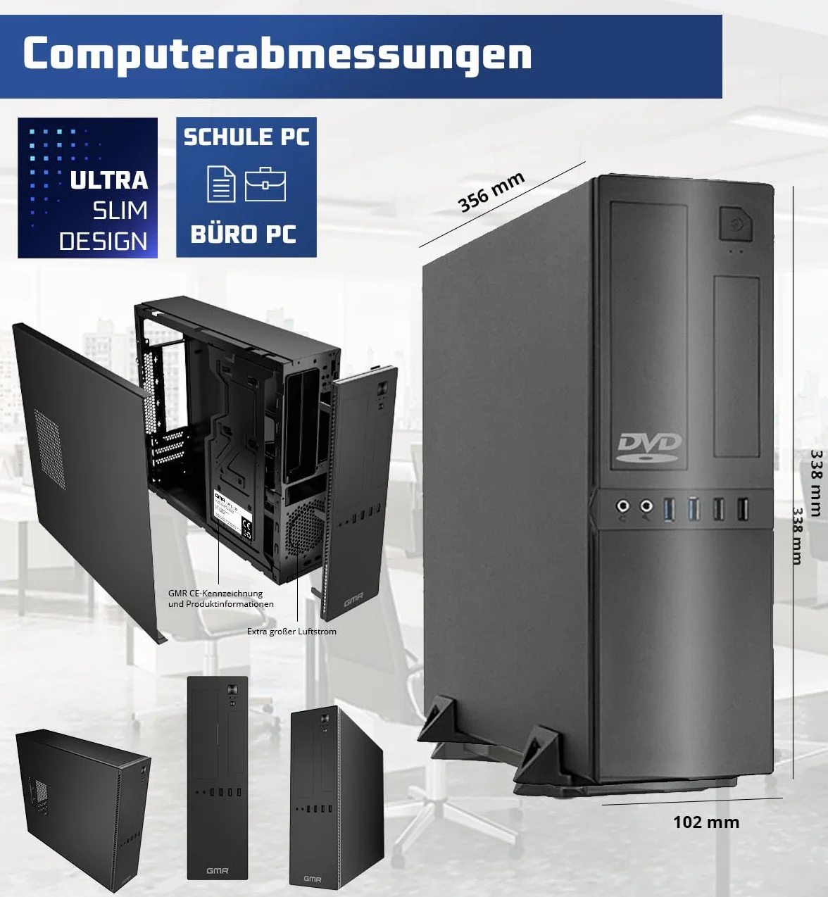 GMR Ultra Slim i7 Office PC, Computadora de Oficina de Negocios, garantía de 3 años, 32 GB RAM, 1000 GB SSD, DVD±RW, USB 3, Windows 11 Prof, WiFi Bluetooth