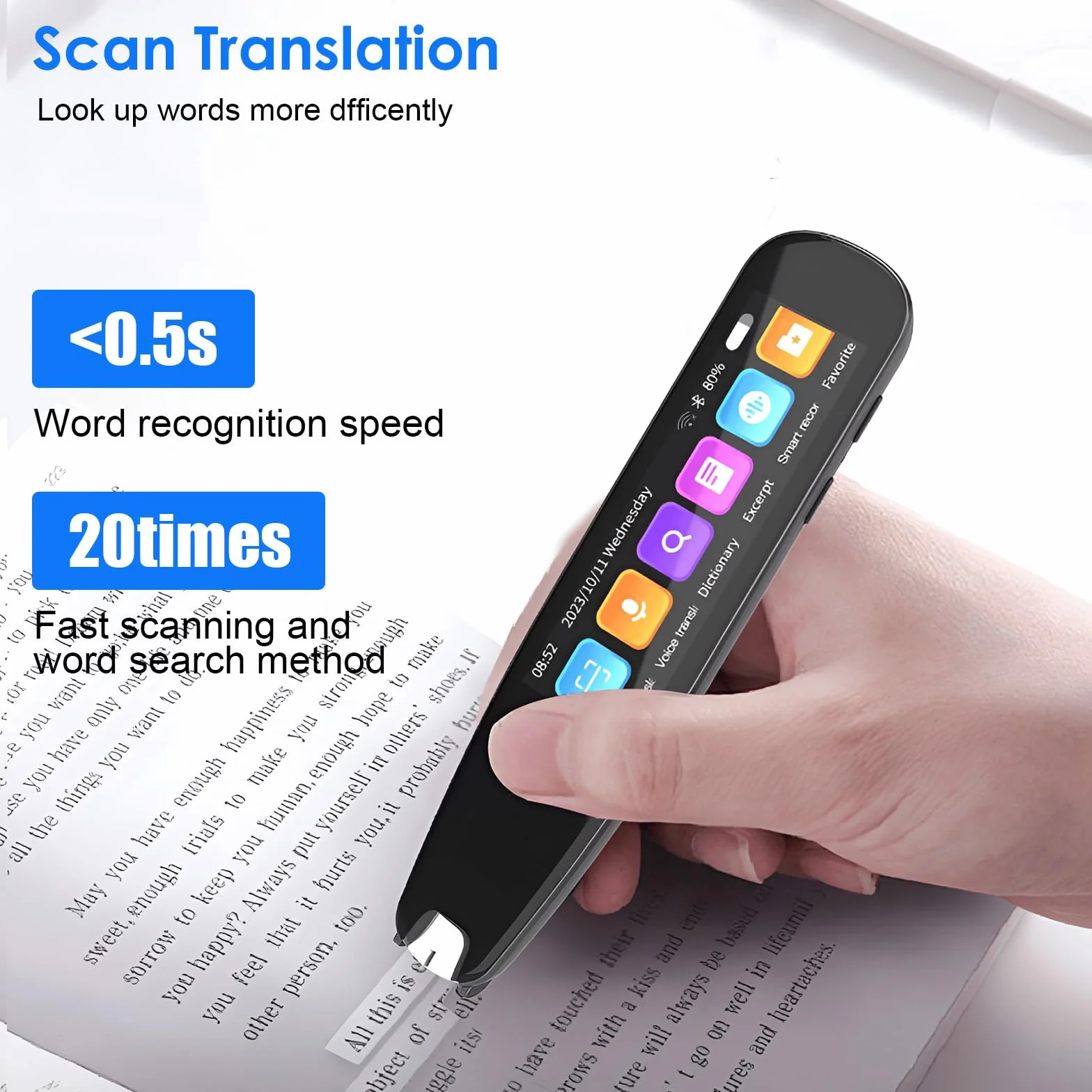 ConBlom Lápiz de traductor de escaneo, 142 idiomas en línea, lector de escaneo, lápiz de lectura con pantalla táctil de 3,7 pulgadas, lápiz de lectura en tiempo real para dislexia, 10 idiomas sin