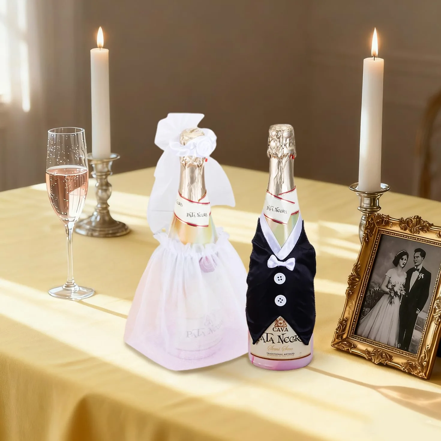 Decoraciones para Botellas de Vino de Boda, Juego de 2, Ajustables para Novios, Champagne