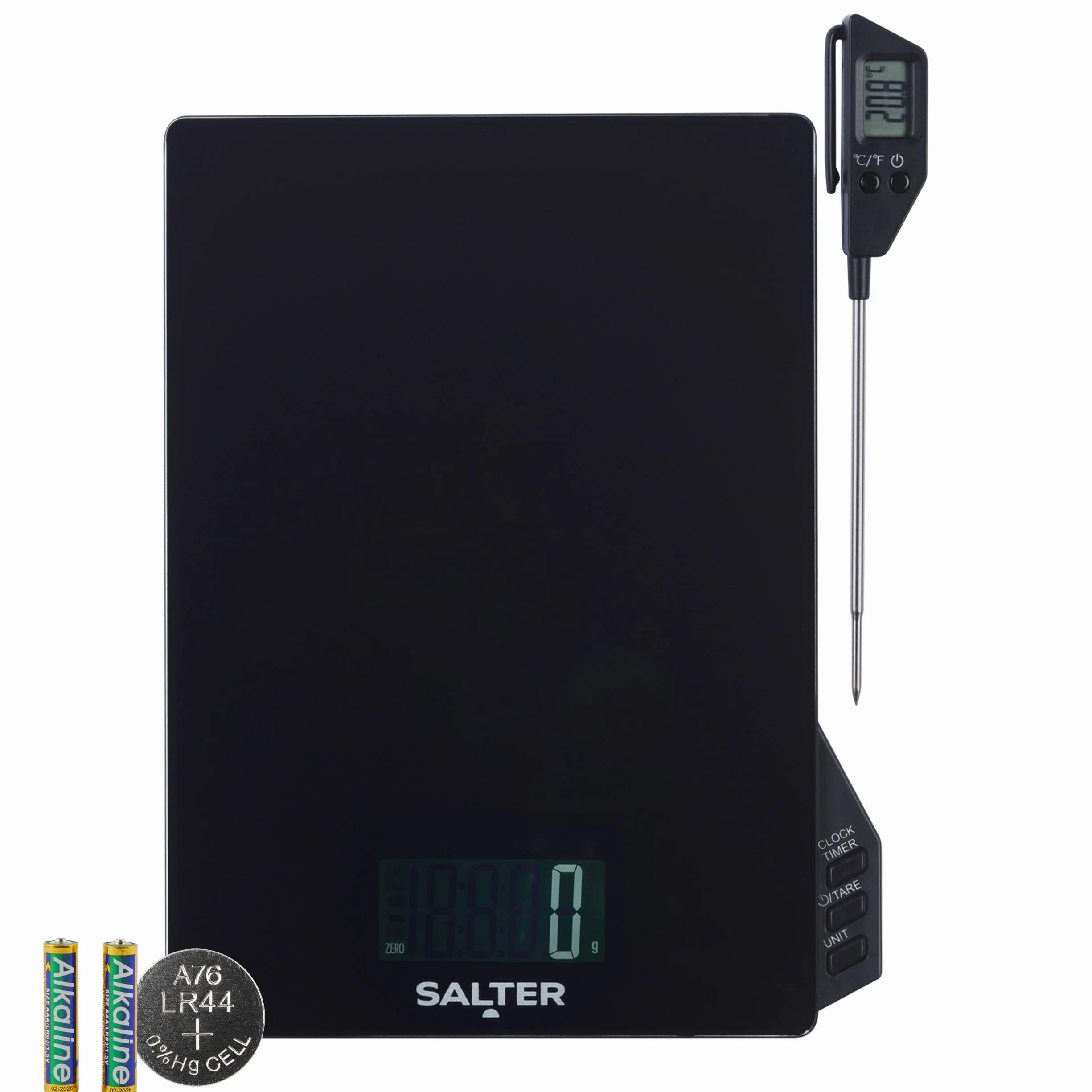 Salter termómetro Aquatronic con temporizador y reloj, sonda desmontable, hasta 5 kg, LCD, Celsius/Fahrenheit