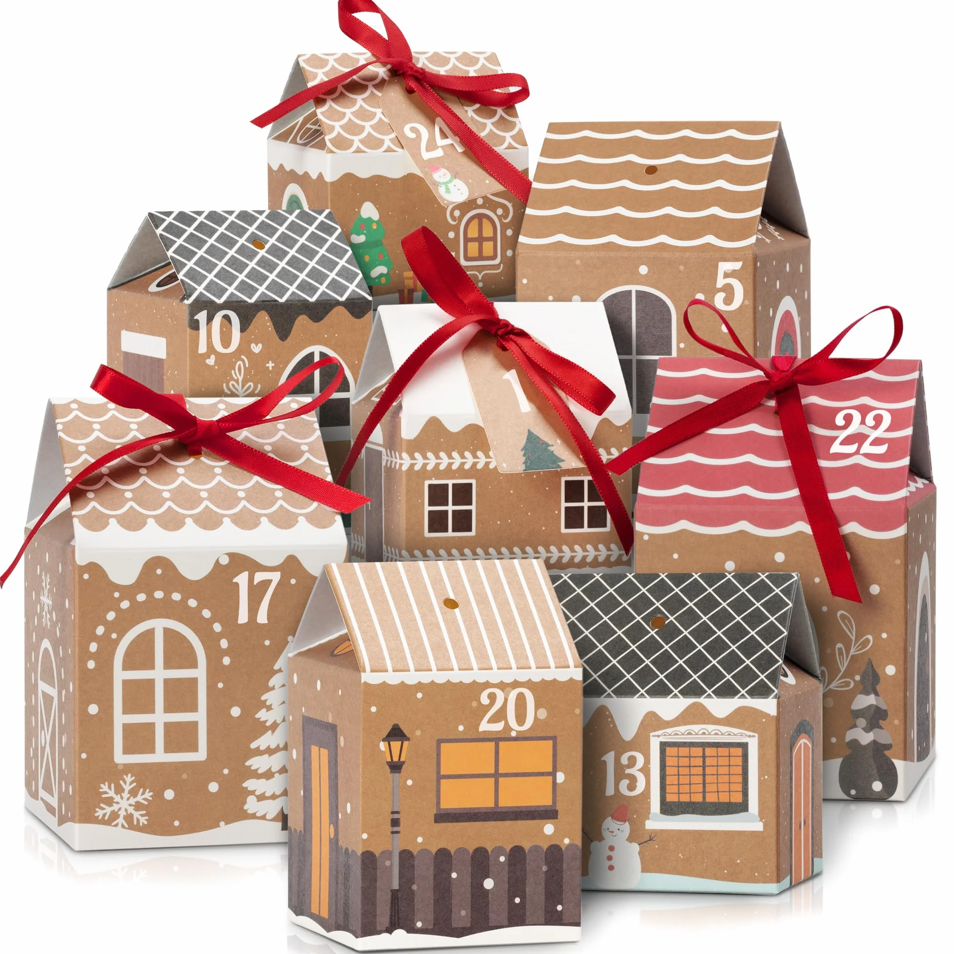 Calendario de Adviento DIY Kit 24 Casas con Pegatinas, Cintas y Etiquetas