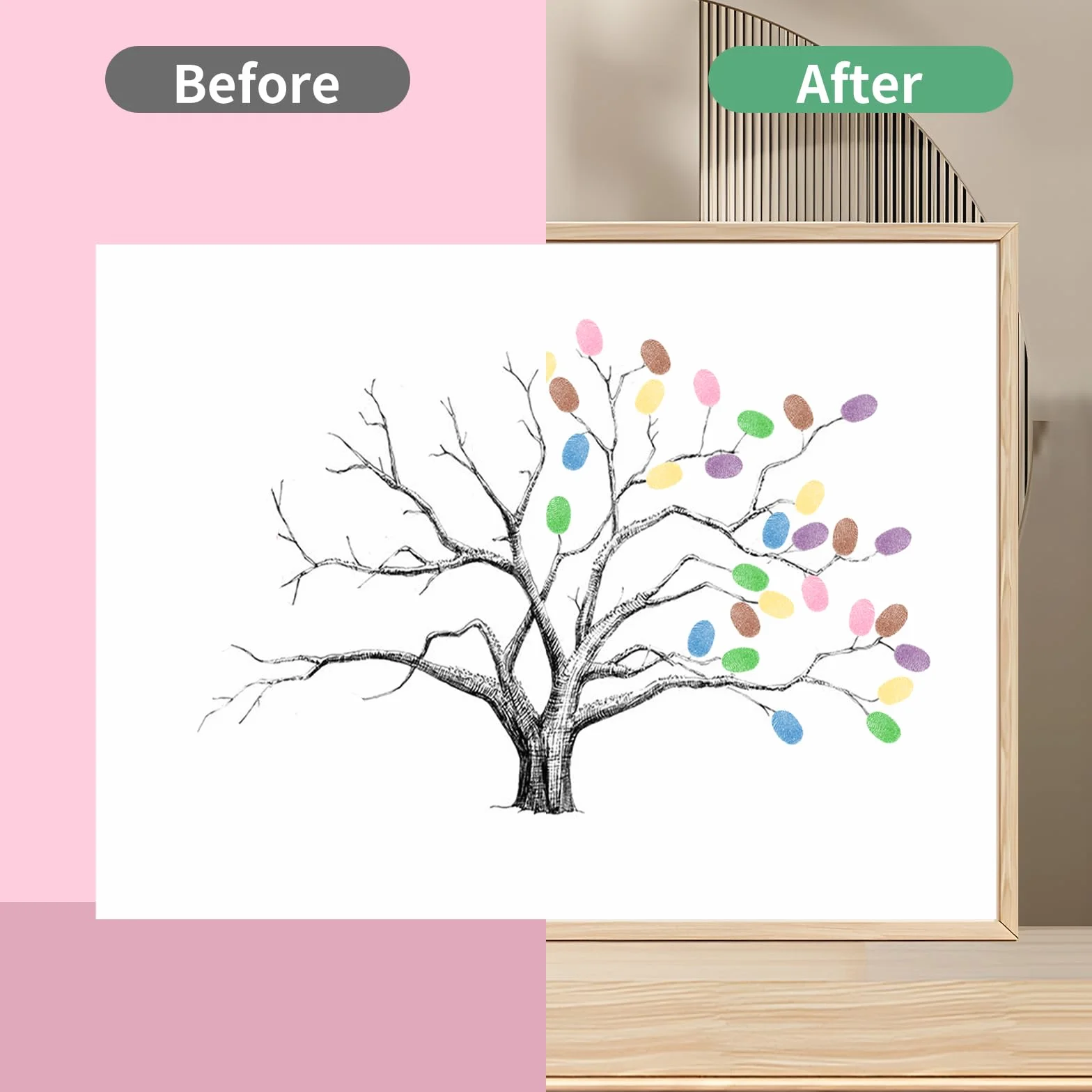 Árbol de Huellas Dactilares para Boda, Libro de Invitados de Lienzo DIY, 6 Colores