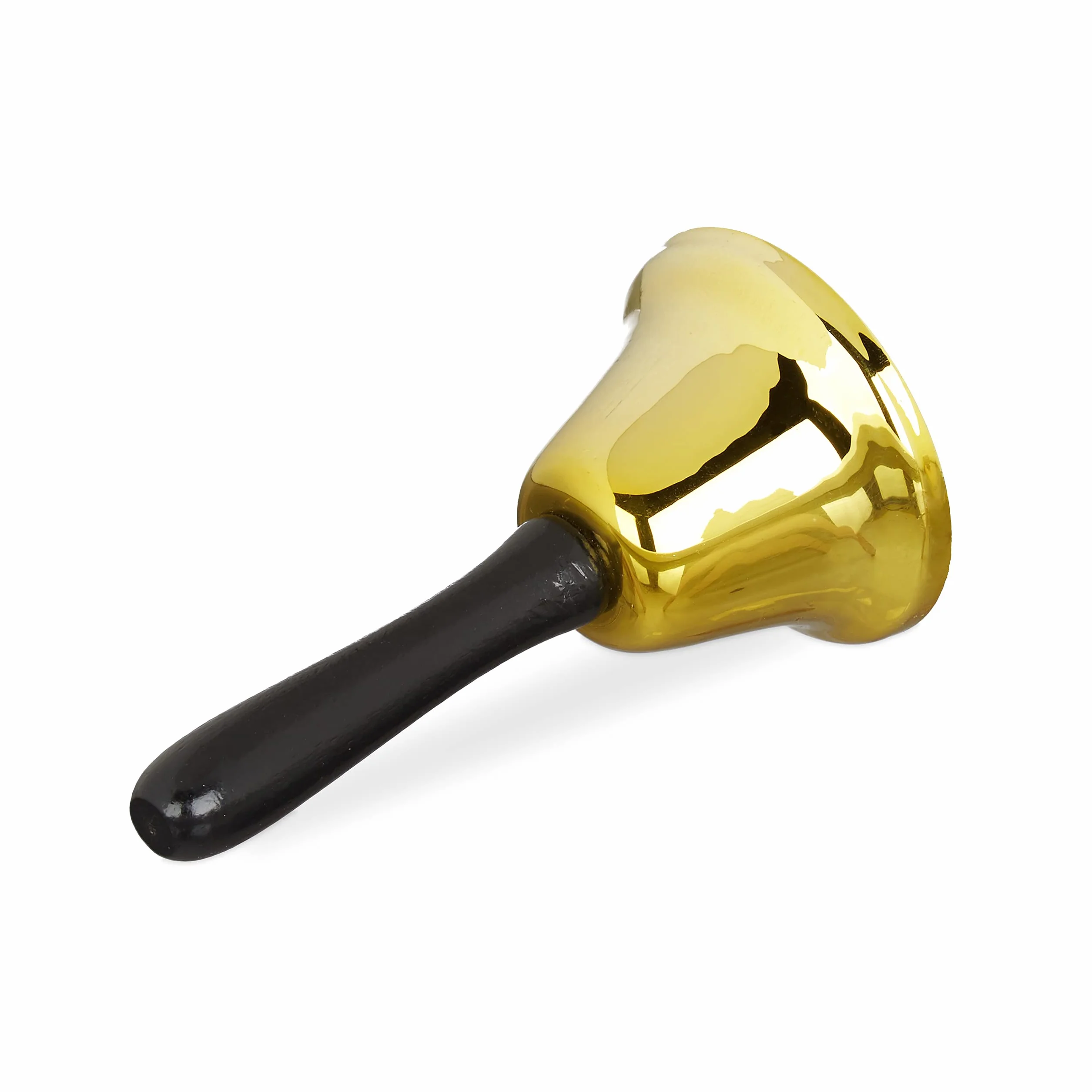 Relaxdays Campana de Mano, Sonido Alto, hierro y madera, 12 cm, Oro