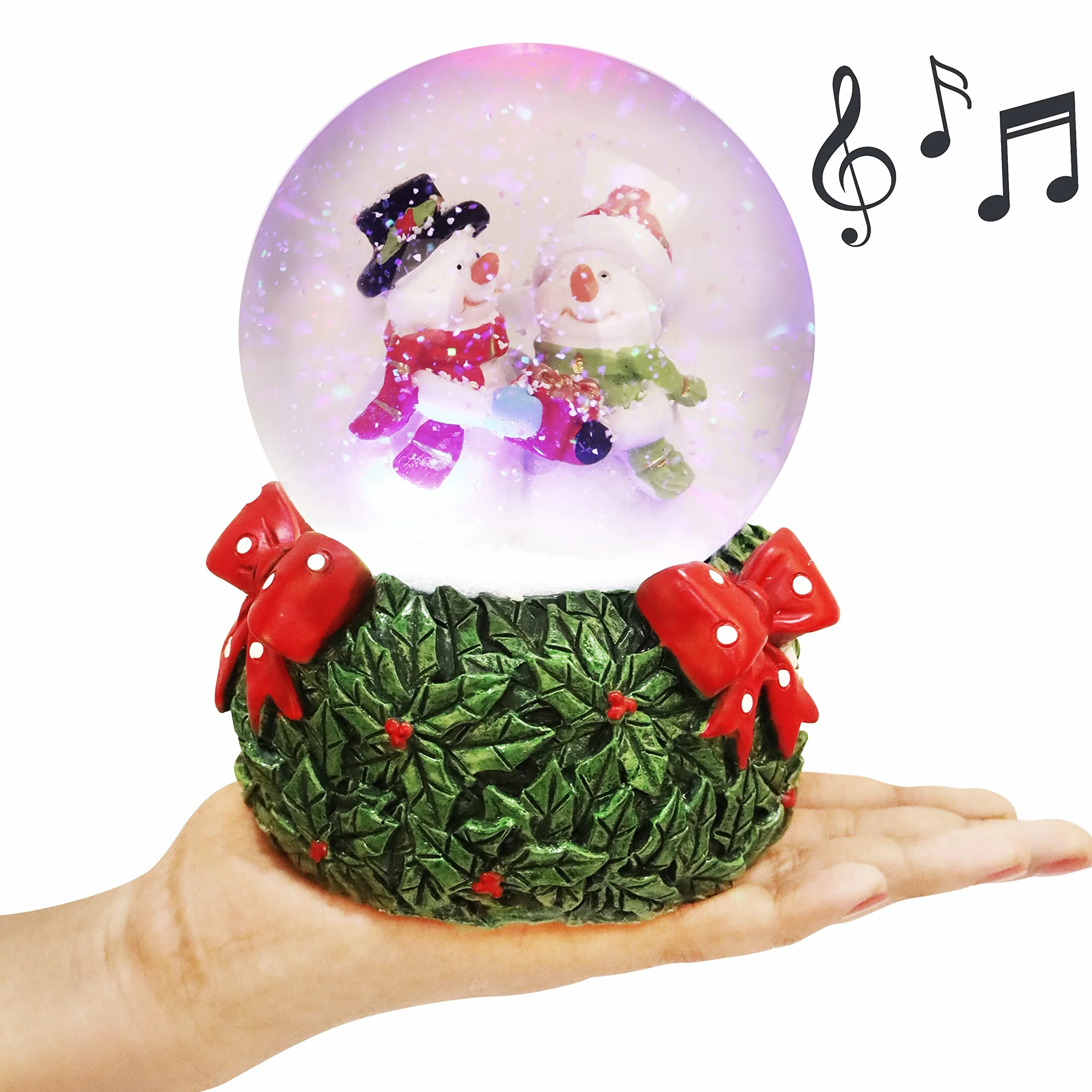 Belle Vous Bola de Nieve Musical 8,5 x 13 cm Adorno Navideño con Purpurina Girando Luces LED 8 Canciones