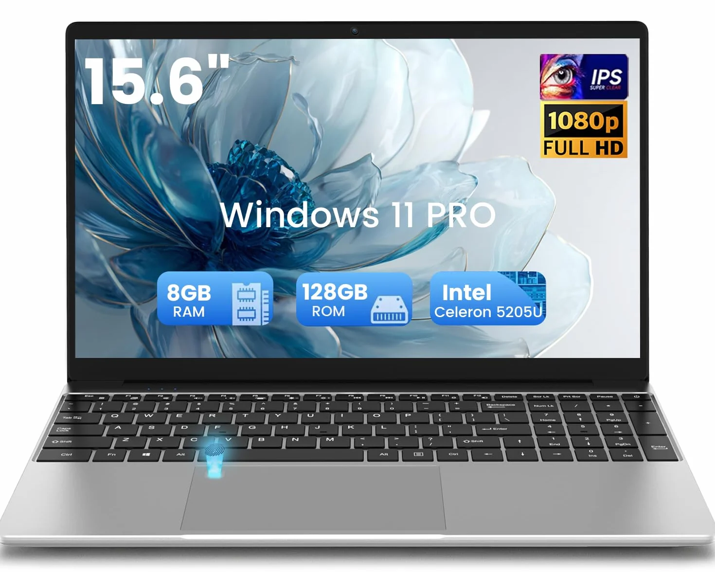2026 Ordenador portátil 15.6 Pulgadas pc portátil 5025U, 8GB RAM 128GB SSD DDR4, Lector Huellas dactilares, 5G WiFi USB 3.0, 1920 x 1080 IPS FHD, 5000 mAh, Teclado Completo retroiluminado/Panel táctil