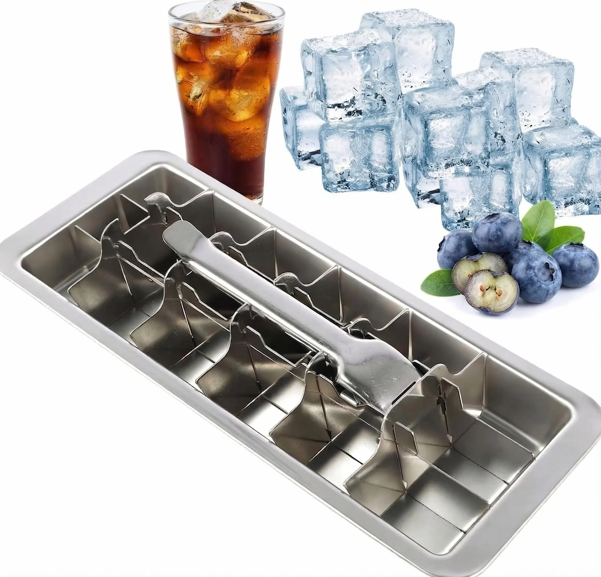 Cubitera de acero inoxidable con 18 ranuras, bandeja para hielo con asa, extracción fácil