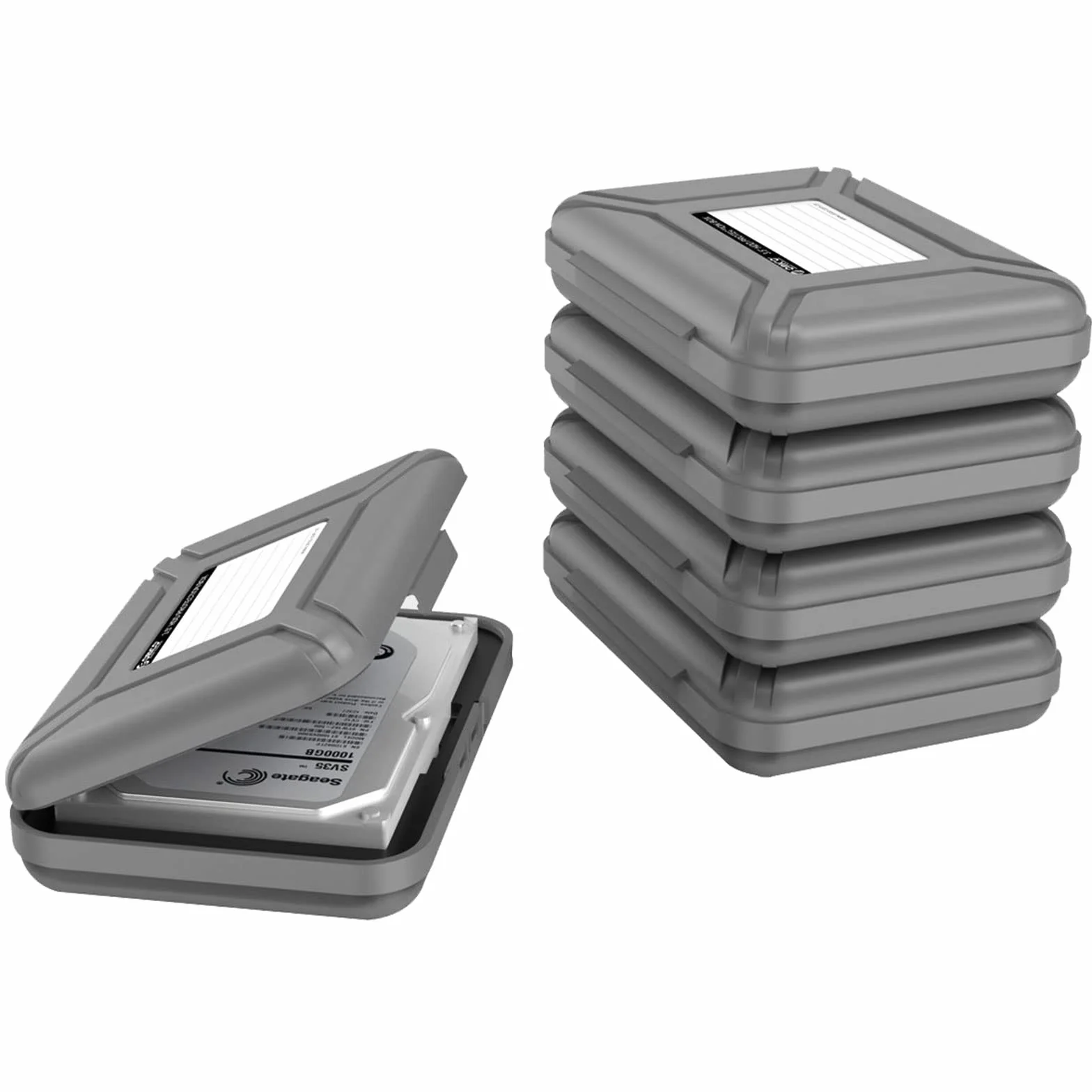 ORICO - 5 Pzs Funda Protectora para Disco Duro DE 3,5 Pulgadas - Estuche Protector para Western Digital WD Seagate Toshiba Samsung (3.5", Gris)