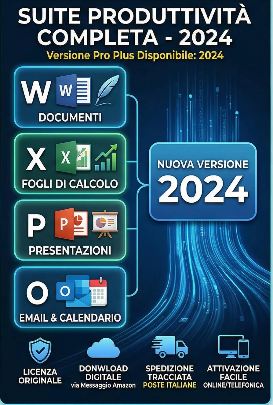 Suite MS_OeziGHEice_2024_Profeional_Plu - Licencia digital - Activación en línea o telefónica - Compatible Windows - Entrega digital en los mensajes Amazon + Envío cartecea con correos italianos