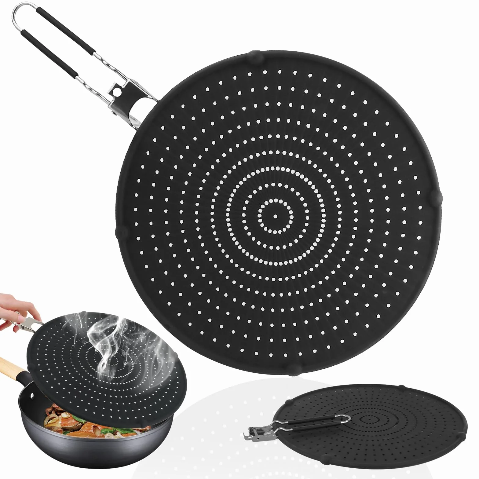 Pantalla de Salpicaduras de Acero Inoxidable 32CM con Mango Protector Antisalpicaduras RISVOWO